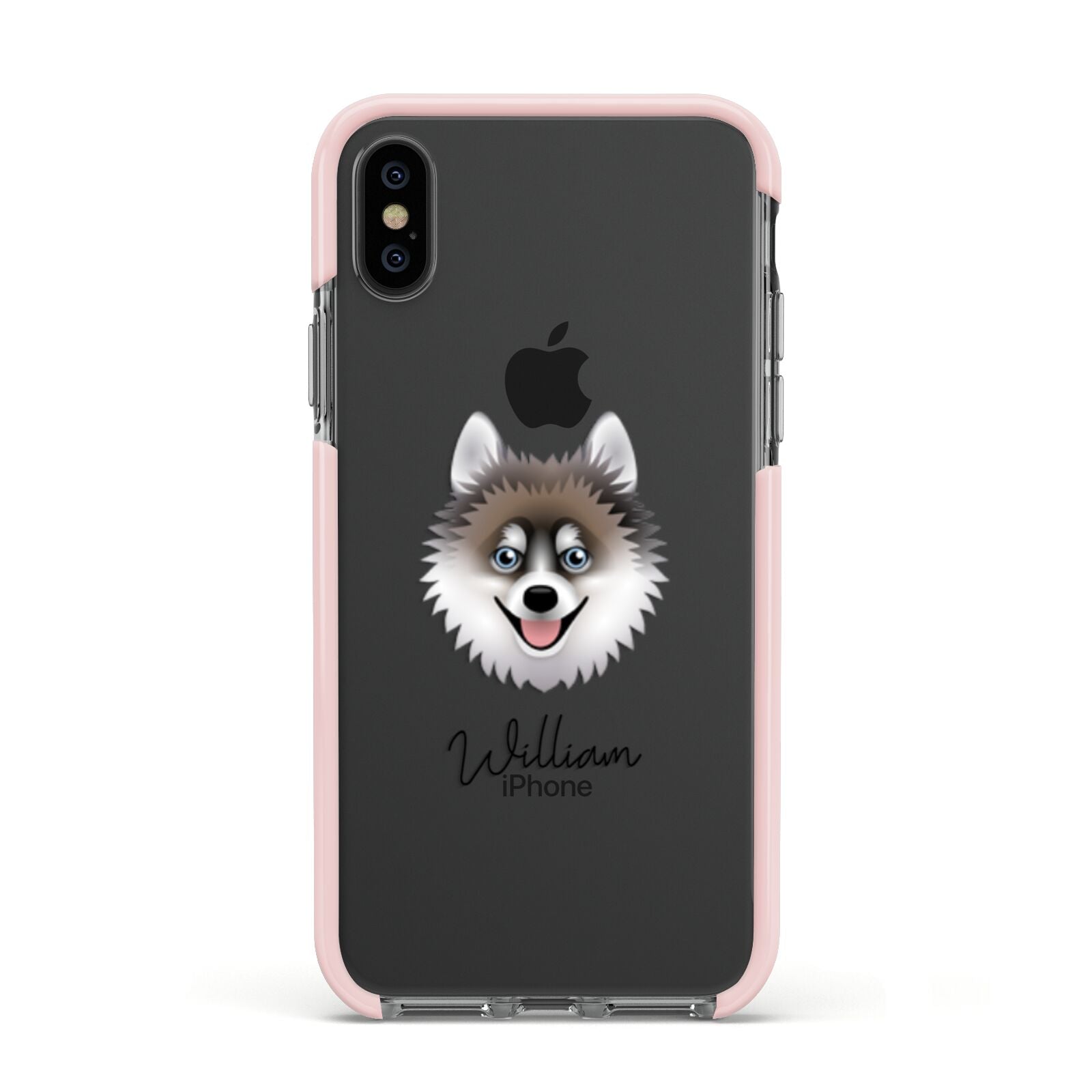 Pomsky Personalised Apple iPhone Xs Impact Case Pink Edge on Black Phone