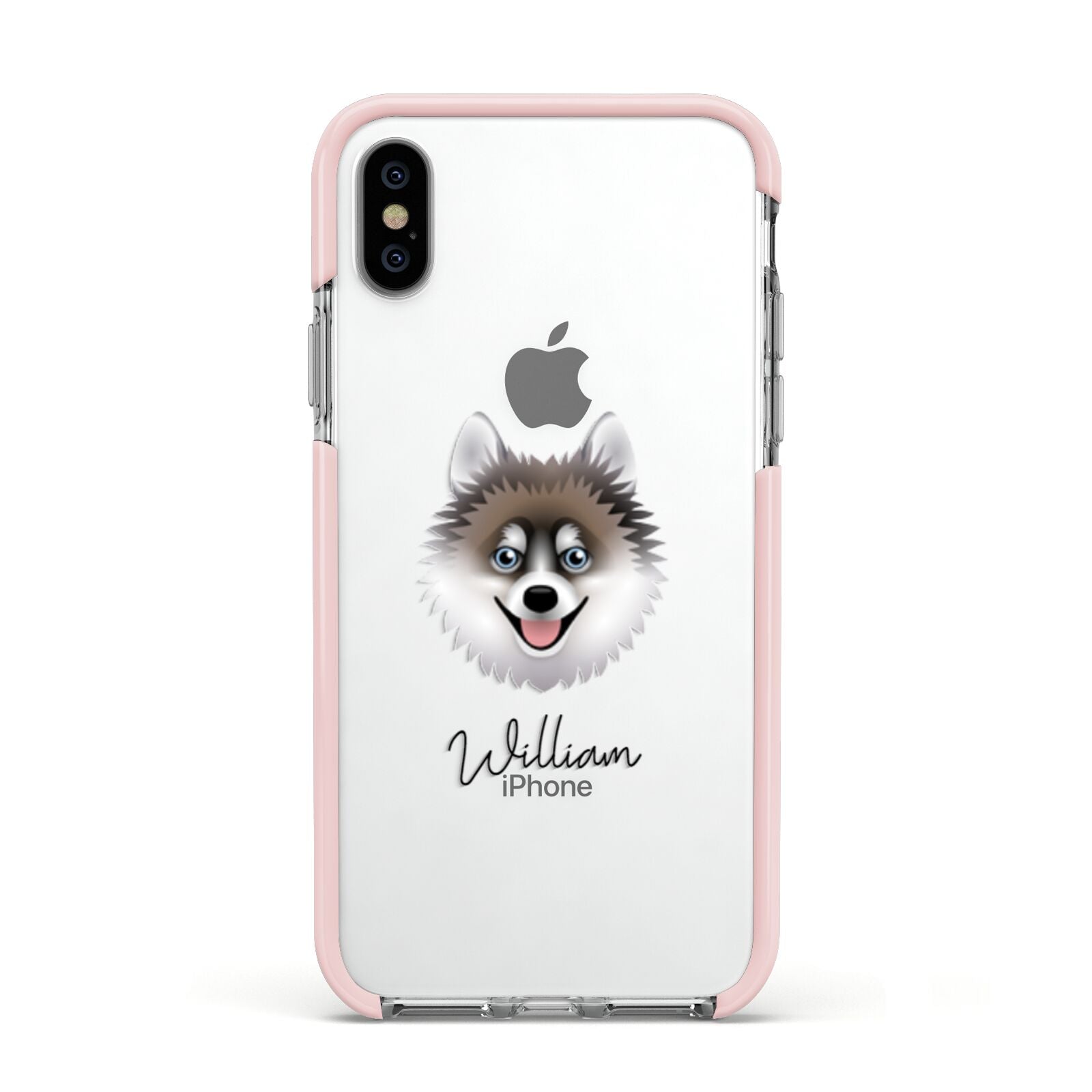 Pomsky Personalised Apple iPhone Xs Impact Case Pink Edge on Silver Phone