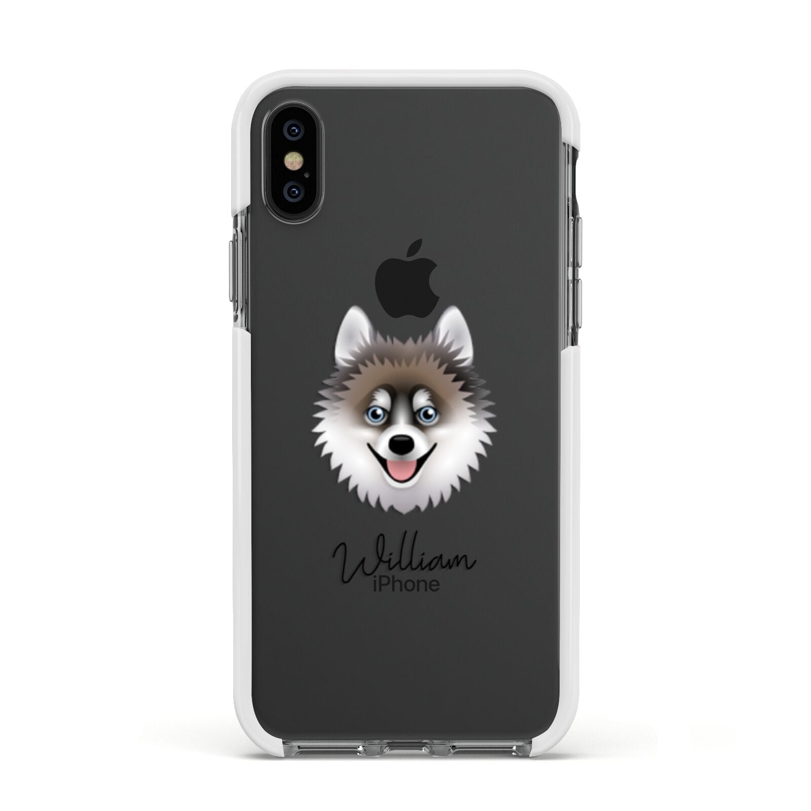 Pomsky Personalised Apple iPhone Xs Impact Case White Edge on Black Phone