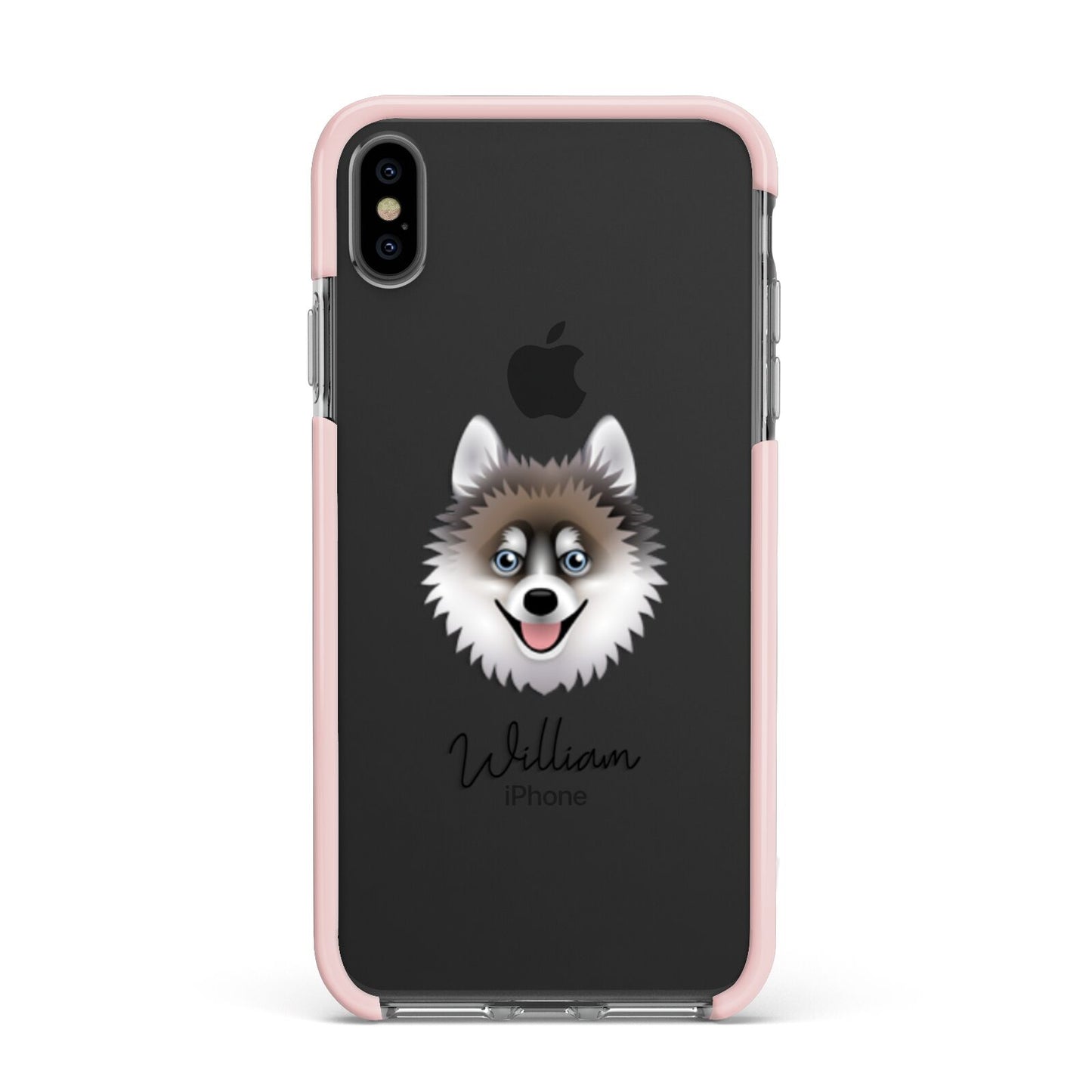 Pomsky Personalised Apple iPhone Xs Max Impact Case Pink Edge on Black Phone
