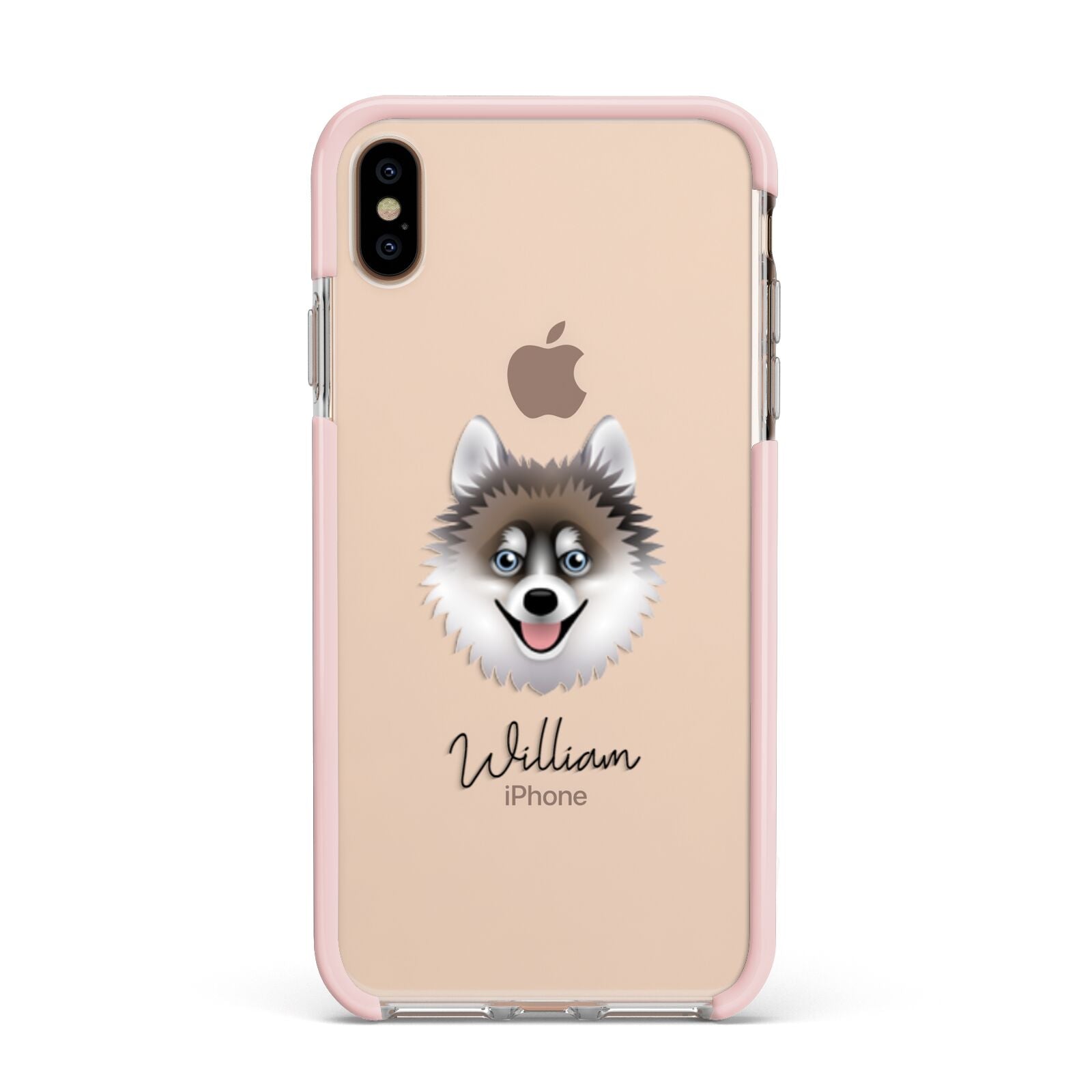 Pomsky Personalised Apple iPhone Xs Max Impact Case Pink Edge on Gold Phone