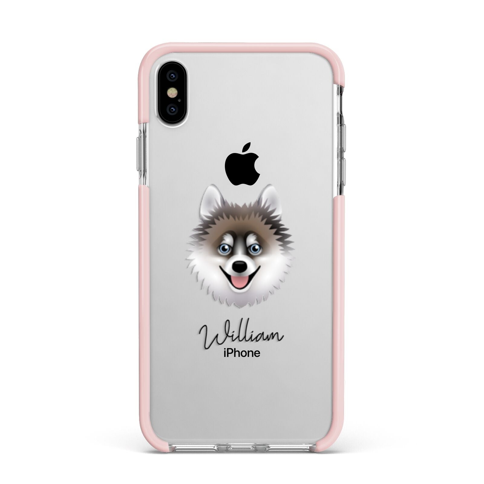 Pomsky Personalised Apple iPhone Xs Max Impact Case Pink Edge on Silver Phone