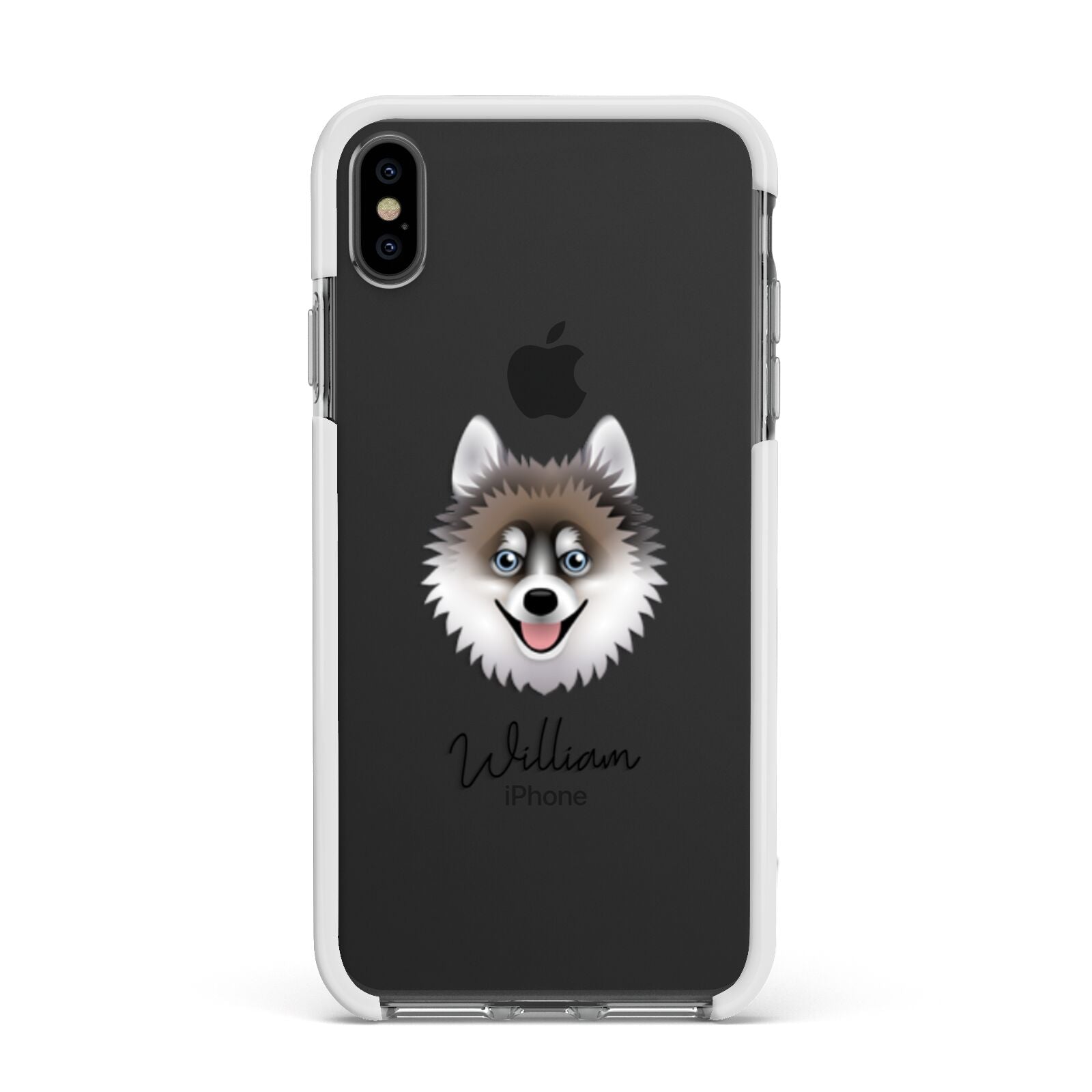 Pomsky Personalised Apple iPhone Xs Max Impact Case White Edge on Black Phone