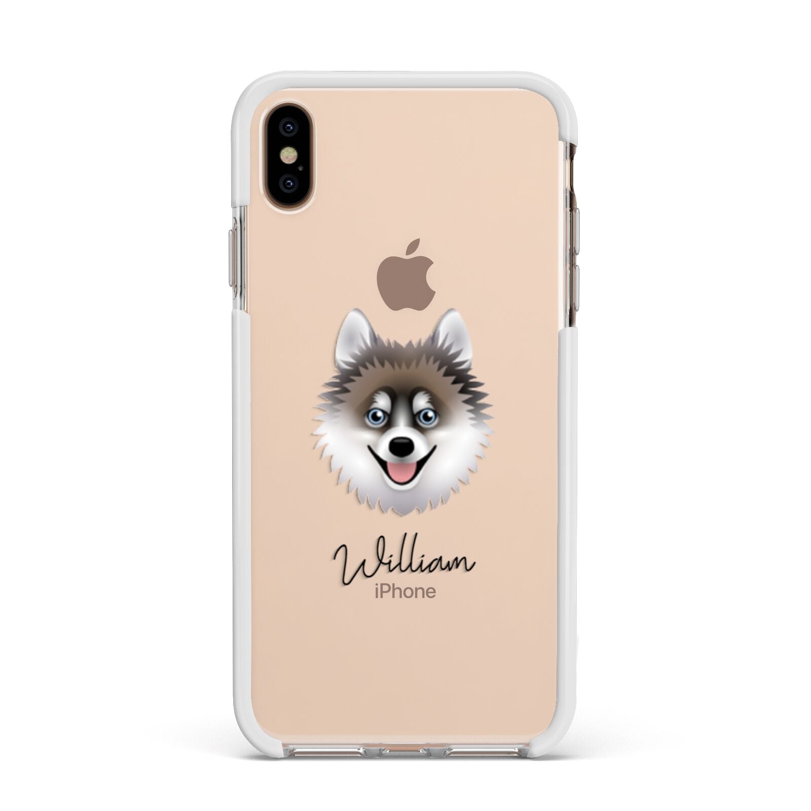 Pomsky Personalised Apple iPhone Xs Max Impact Case White Edge on Gold Phone
