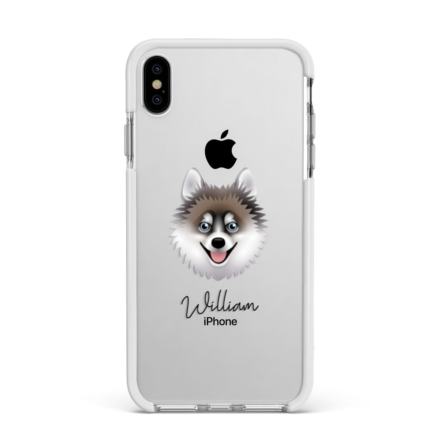 Pomsky Personalised Apple iPhone Xs Max Impact Case White Edge on Silver Phone