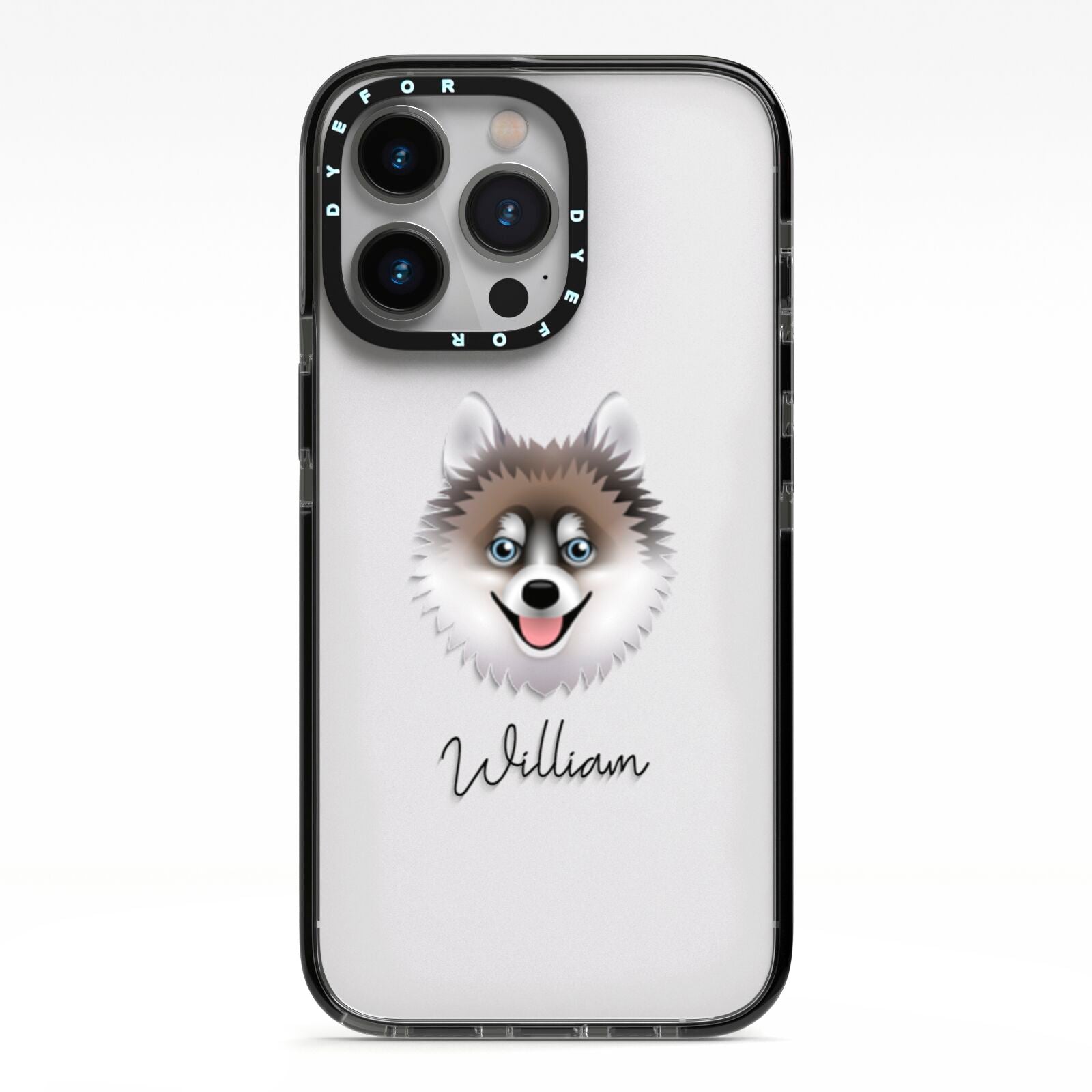 Pomsky Personalised iPhone 13 Pro Black Impact Case on Silver phone
