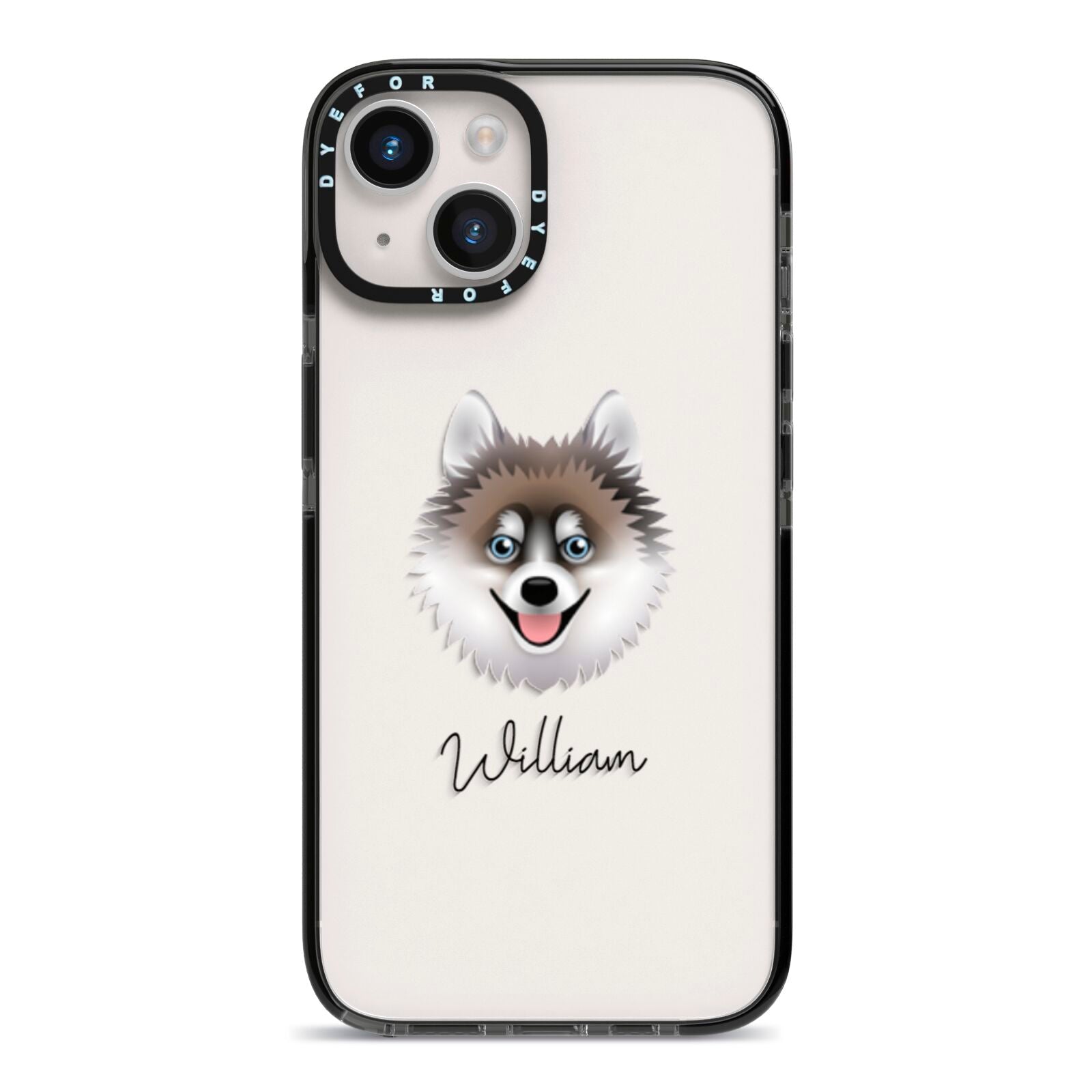 Pomsky Personalised iPhone 14 Black Impact Case on Silver phone