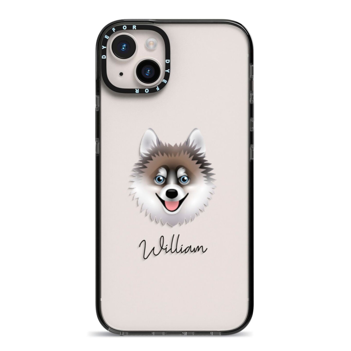 Pomsky Personalised iPhone 14 Plus Black Impact Case on Silver phone