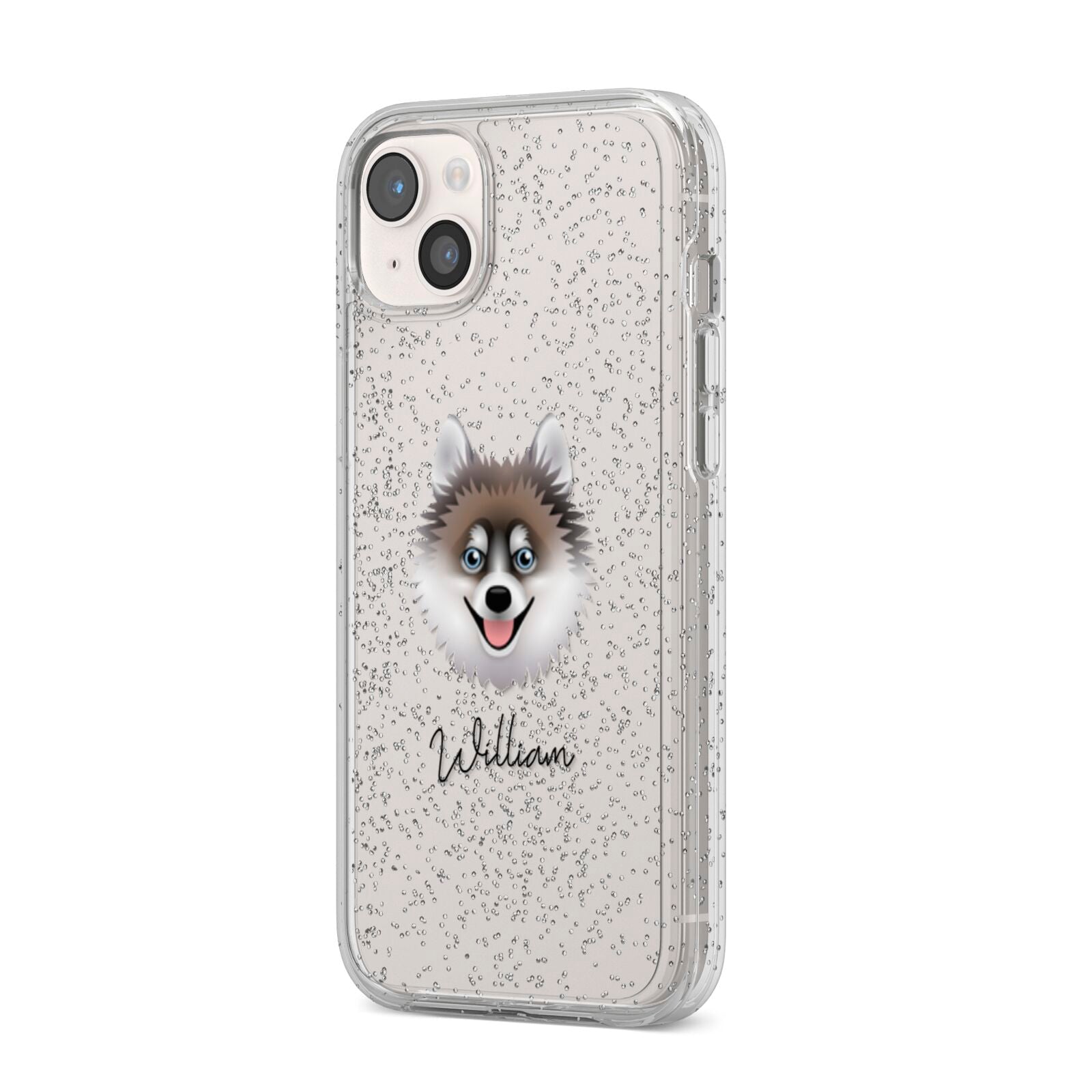 Pomsky Personalised iPhone 14 Plus Glitter Tough Case Starlight Angled Image