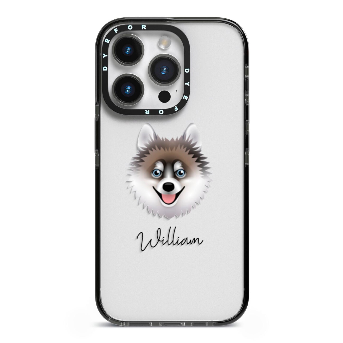 Pomsky Personalised iPhone 14 Pro Black Impact Case on Silver phone