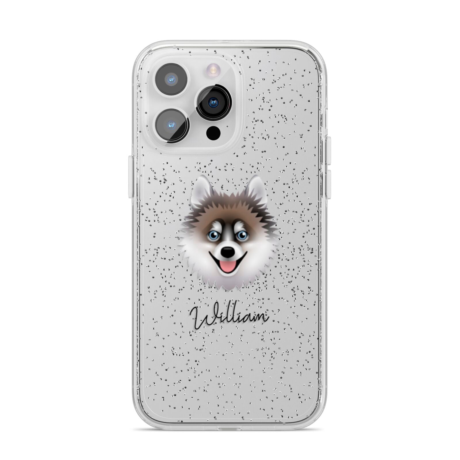 Pomsky Personalised iPhone 14 Pro Max Glitter Tough Case Silver