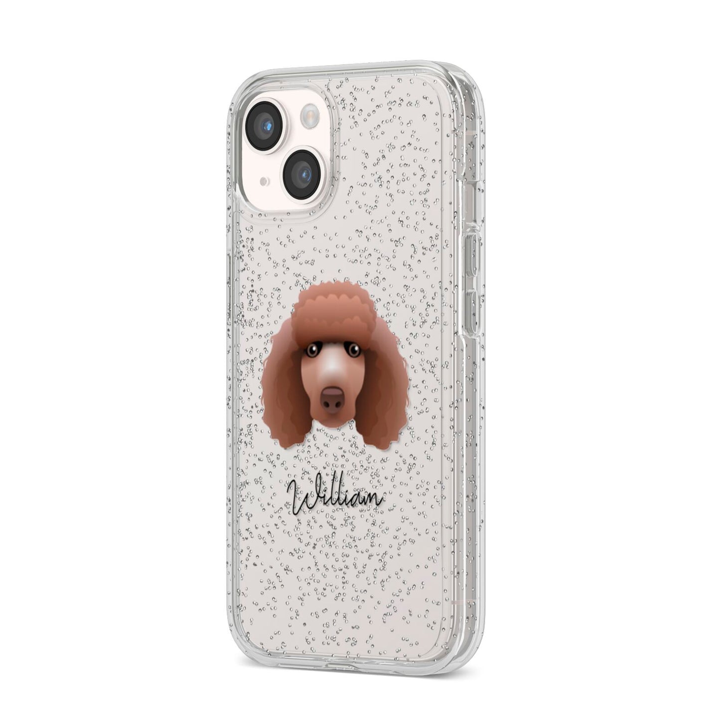 Poodle Personalised iPhone 14 Glitter Tough Case Starlight Angled Image