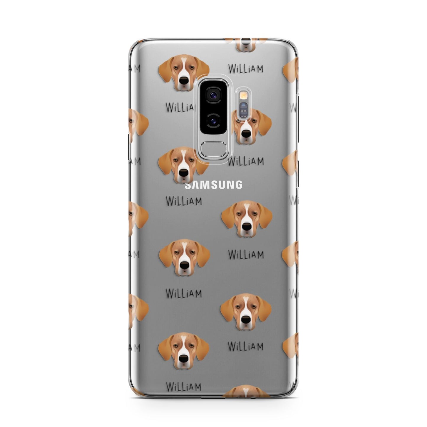 Portuguese Pointer Icon with Name Samsung Galaxy S9 Plus Case on Silver phone