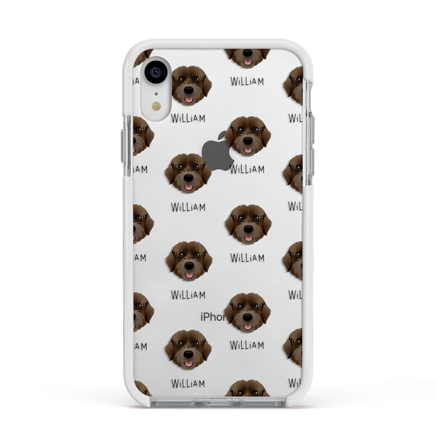 Portuguese Water Dog Icon with Name Apple iPhone XR Impact Case White Edge on Silver Phone