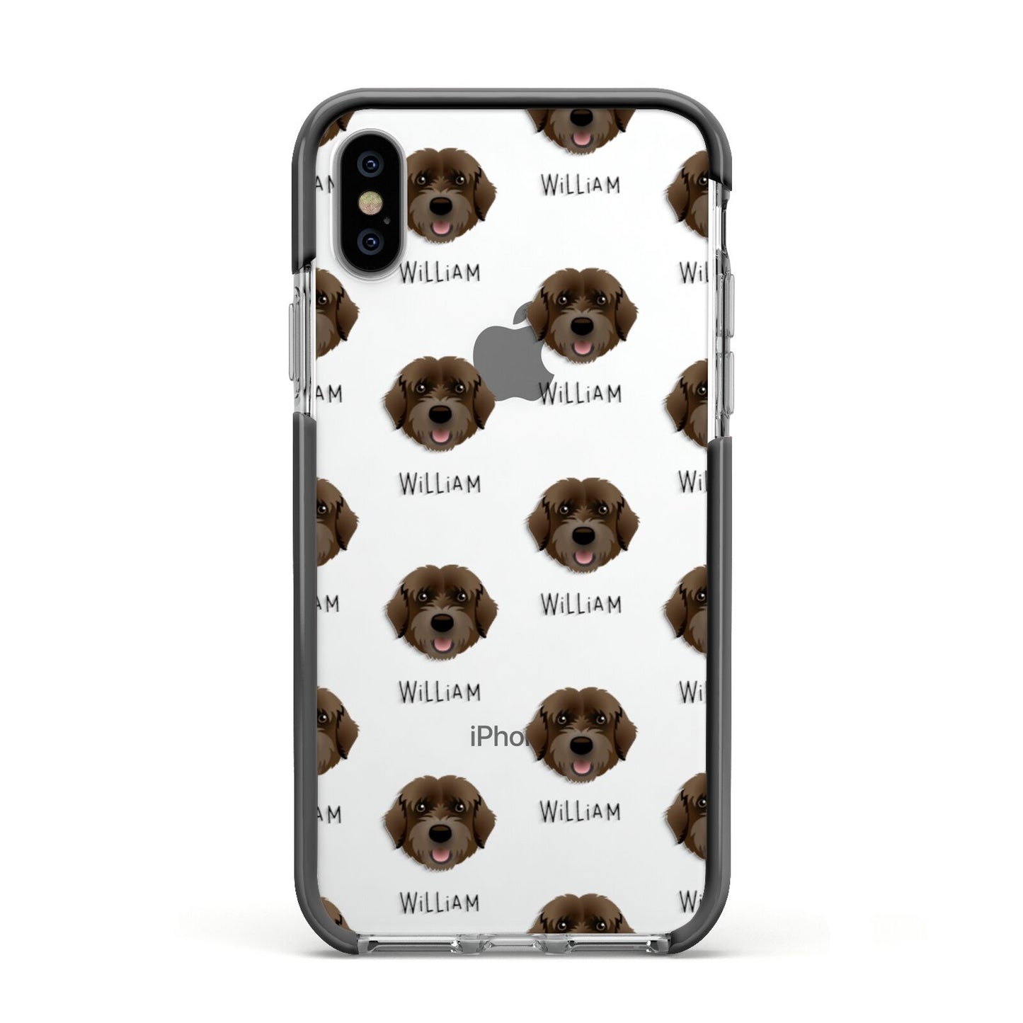 Portuguese Water Dog Icon with Name Apple iPhone Xs Impact Case Black Edge on Silver Phone