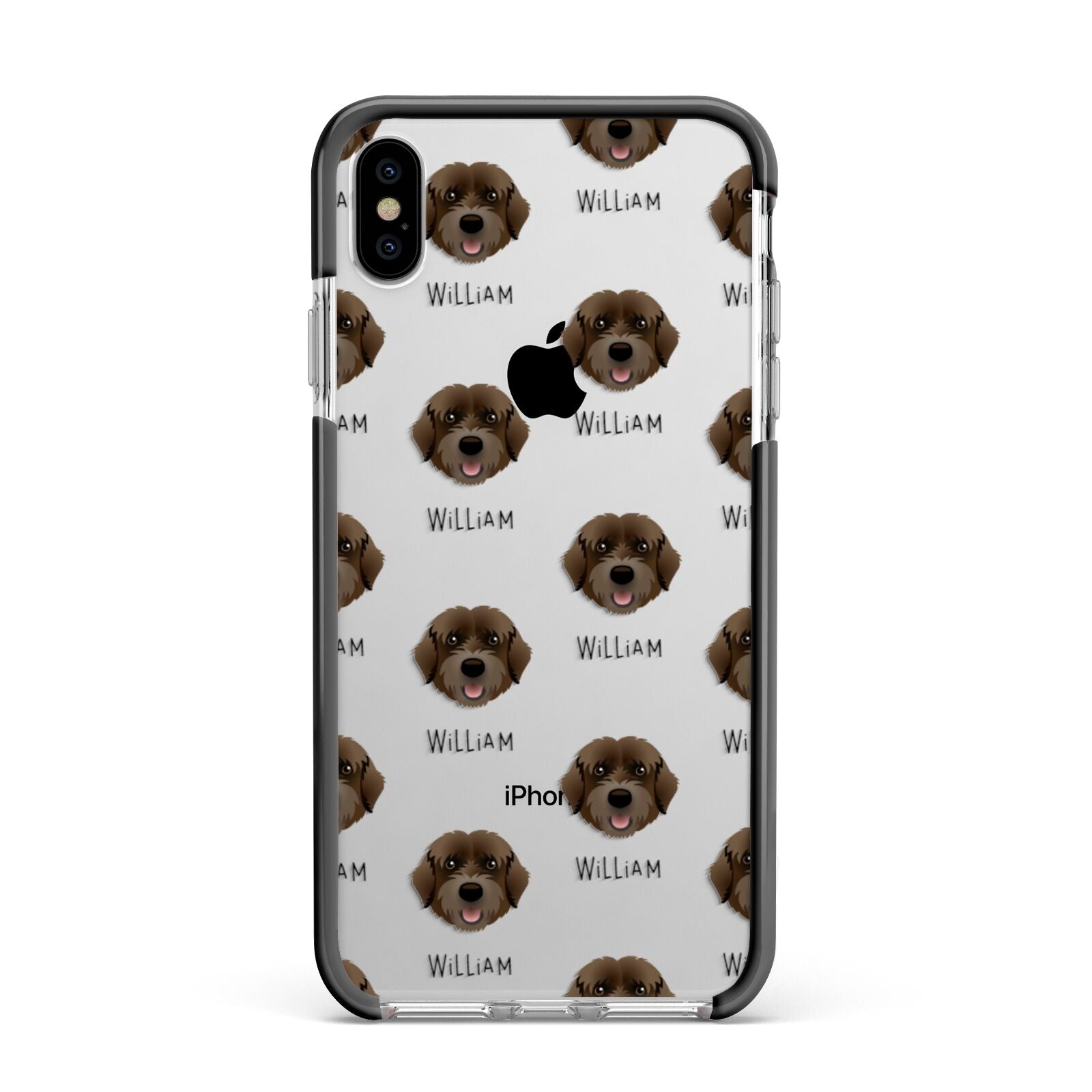 Portuguese Water Dog Icon with Name Apple iPhone Xs Max Impact Case Black Edge on Silver Phone