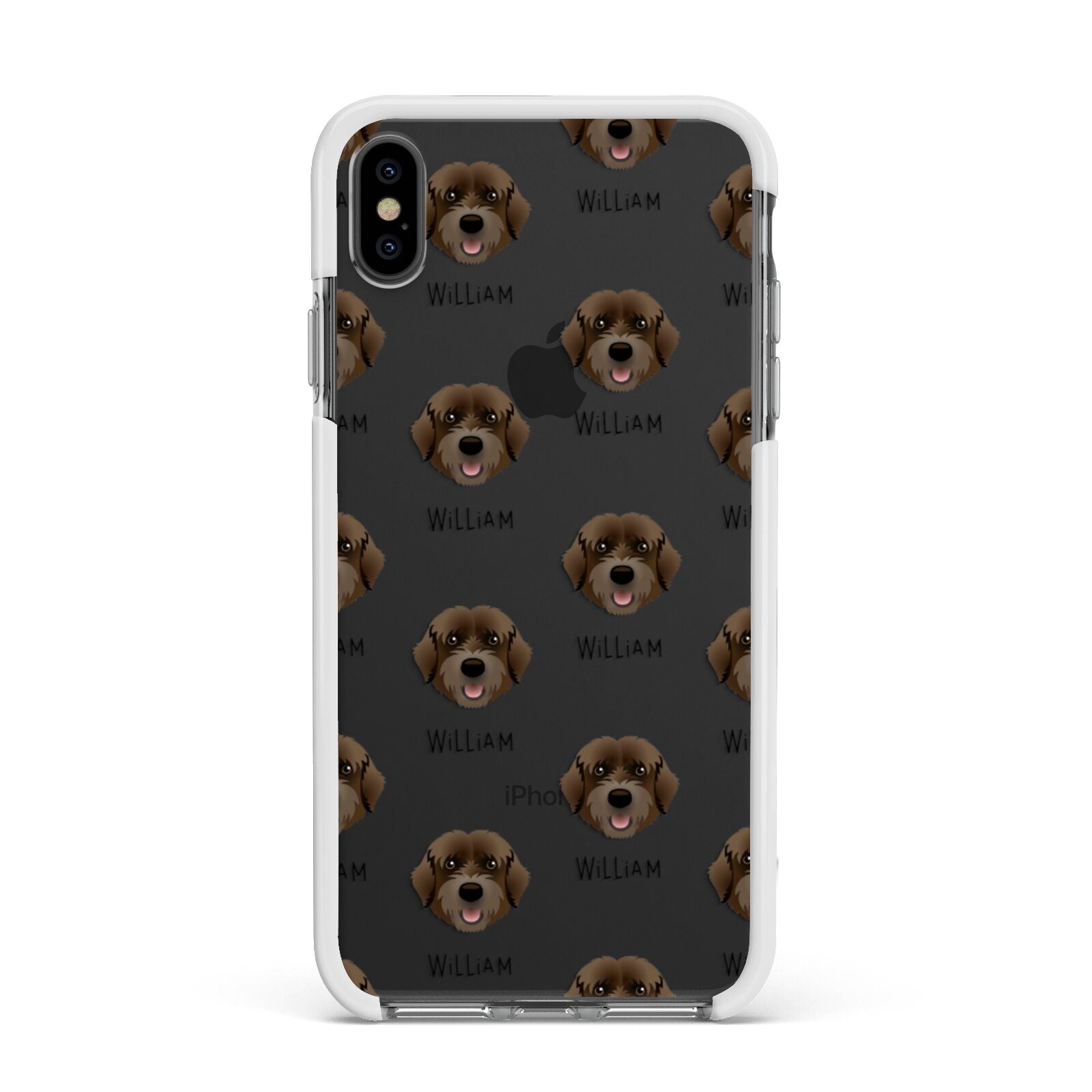 Portuguese Water Dog Icon with Name Apple iPhone Xs Max Impact Case White Edge on Black Phone