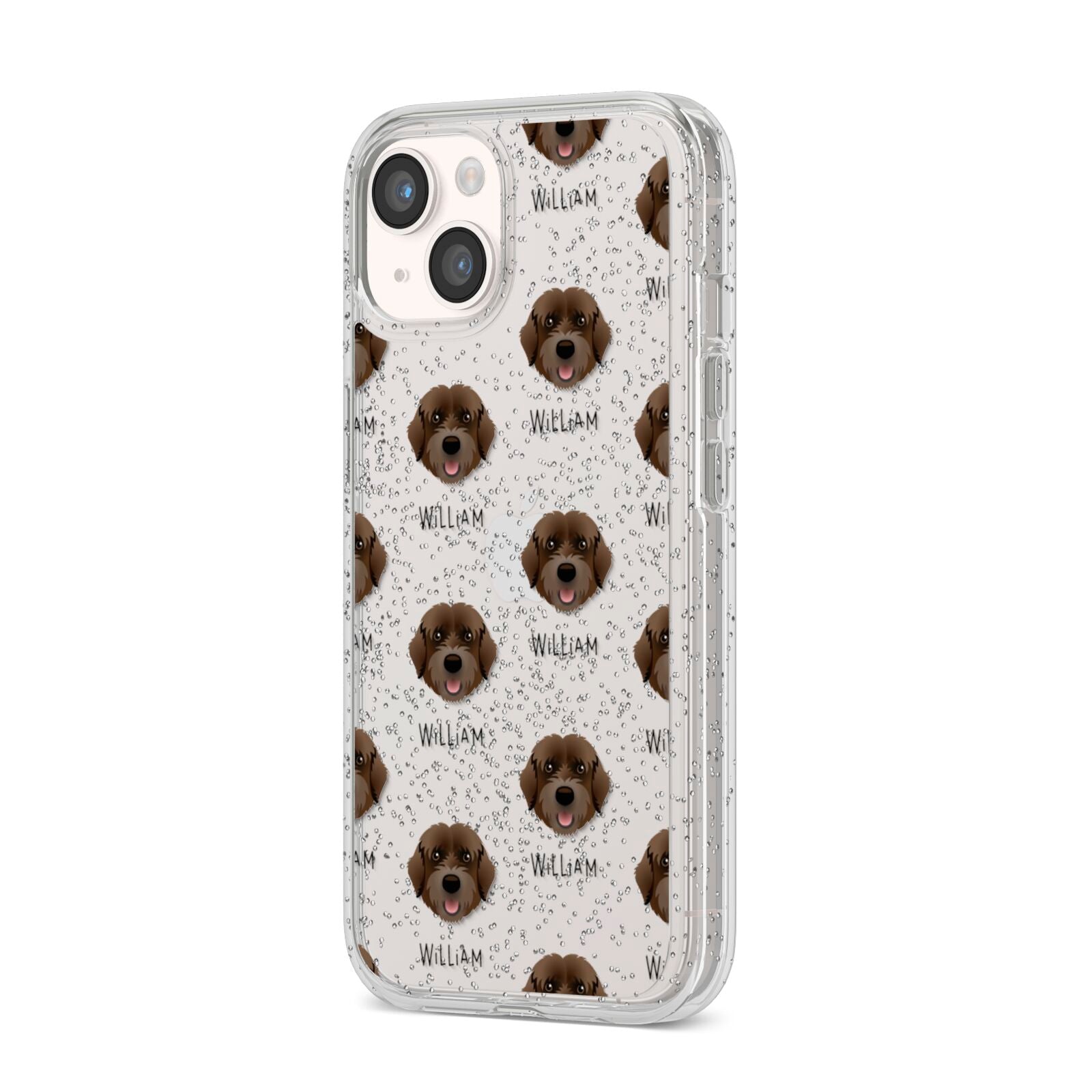 Portuguese Water Dog Icon with Name iPhone 14 Glitter Tough Case Starlight Angled Image