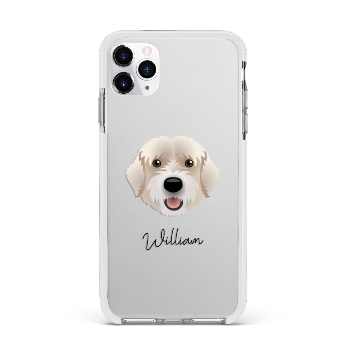 Portuguese Water Dog Personalised Apple iPhone 11 Pro Max in Silver with White Impact Case