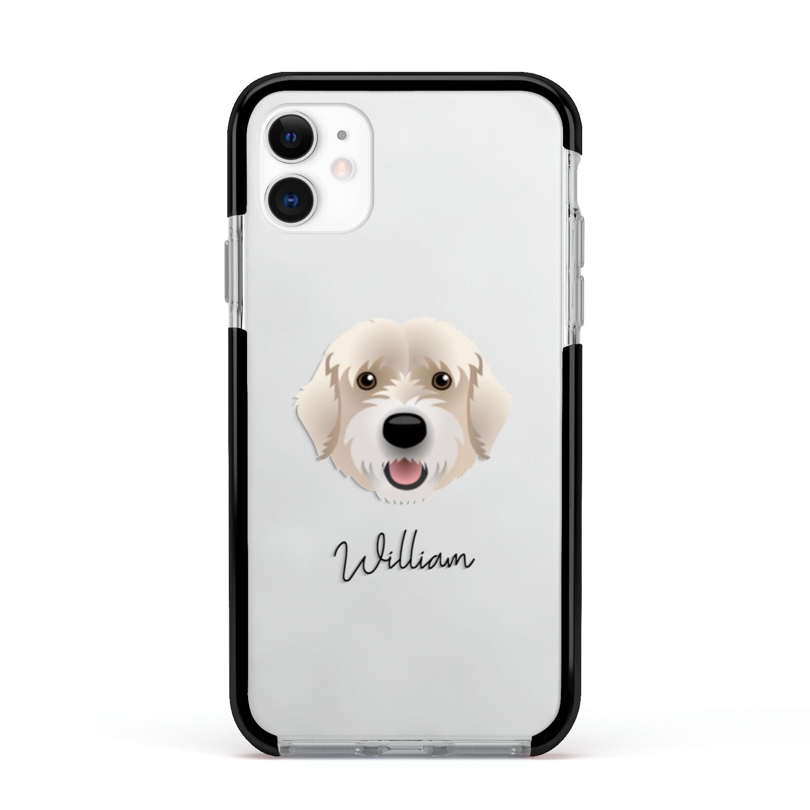 Portuguese Water Dog Personalised Apple iPhone 11 in White with Black Impact Case