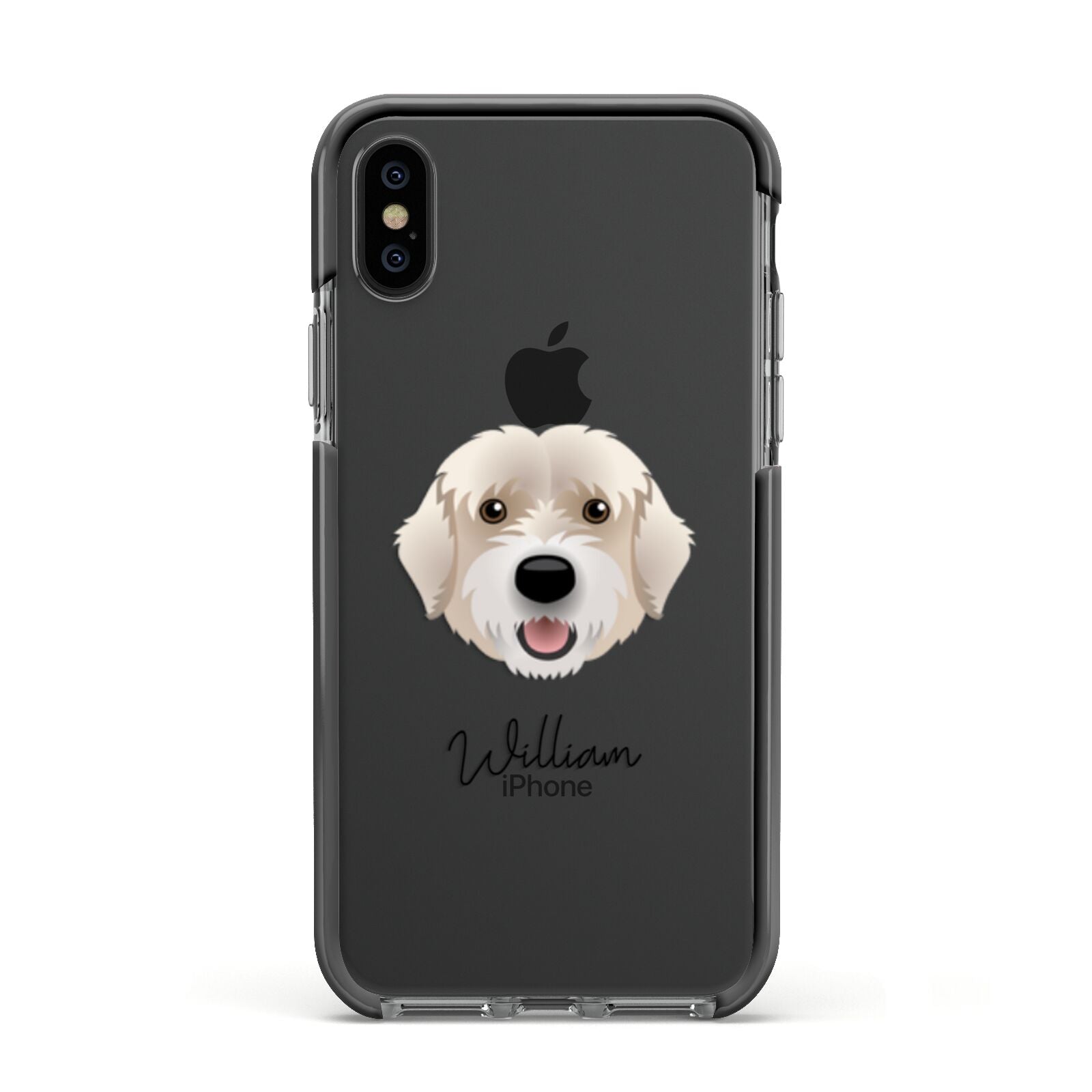 Portuguese Water Dog Personalised Apple iPhone Xs Impact Case Black Edge on Black Phone