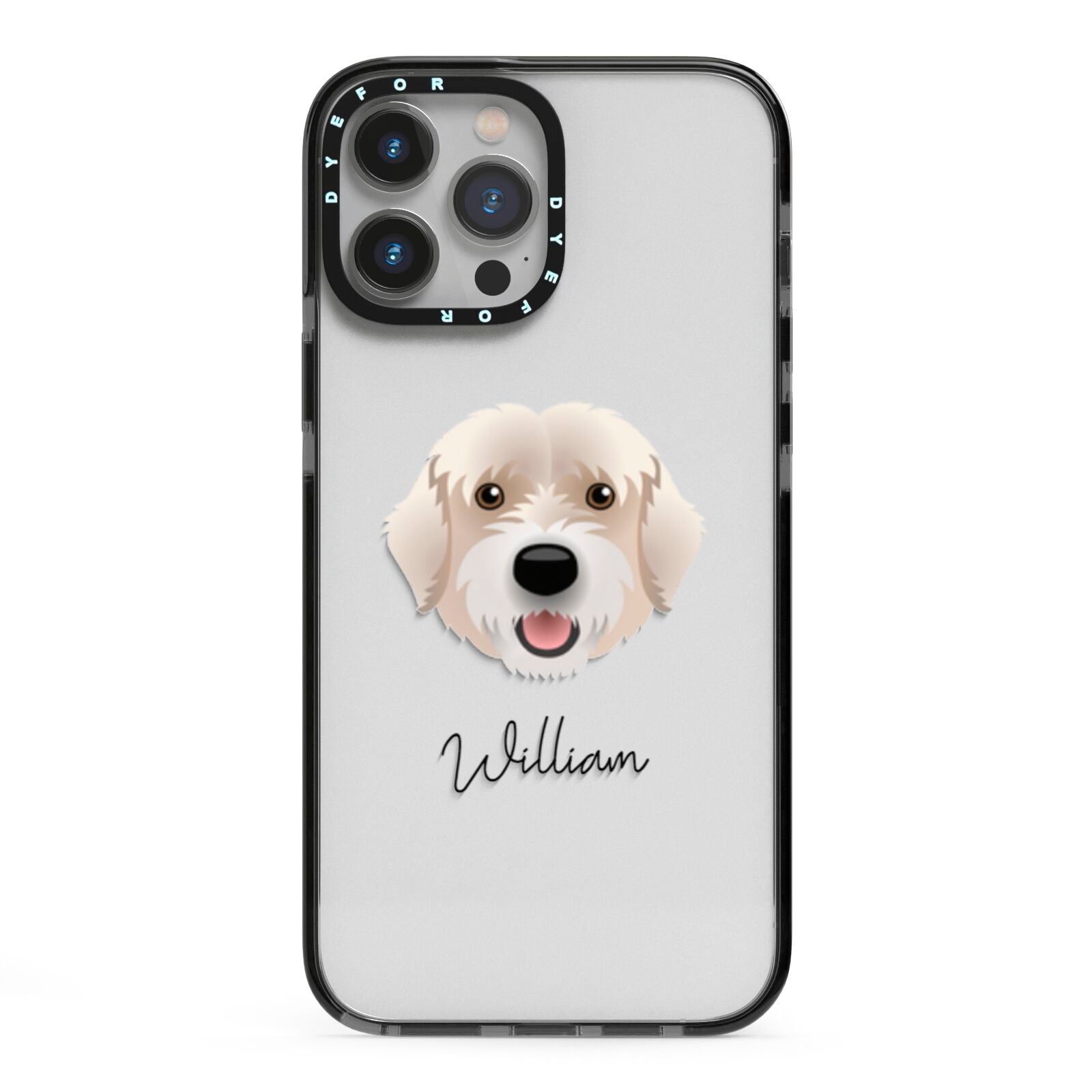 Portuguese Water Dog Personalised iPhone 13 Pro Max Black Impact Case on Silver phone