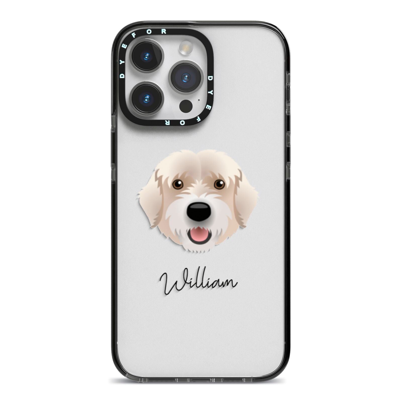 Portuguese Water Dog Personalised iPhone 14 Pro Max Black Impact Case on Silver phone