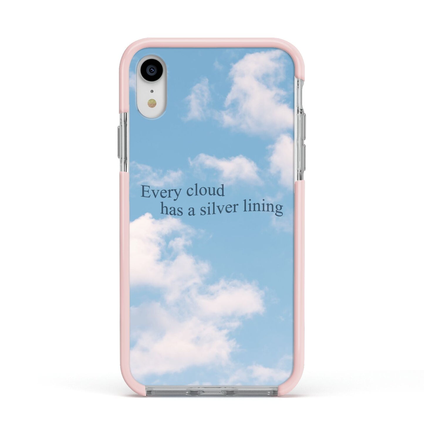 Positivity Apple iPhone XR Impact Case Pink Edge on Silver Phone