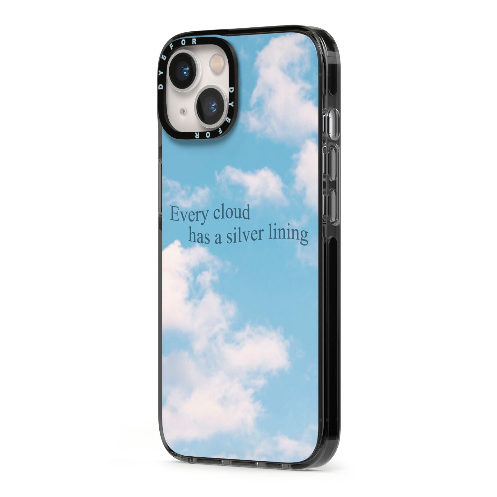 Positivity iPhone 13 Black Impact Case Side Angle on Silver phone