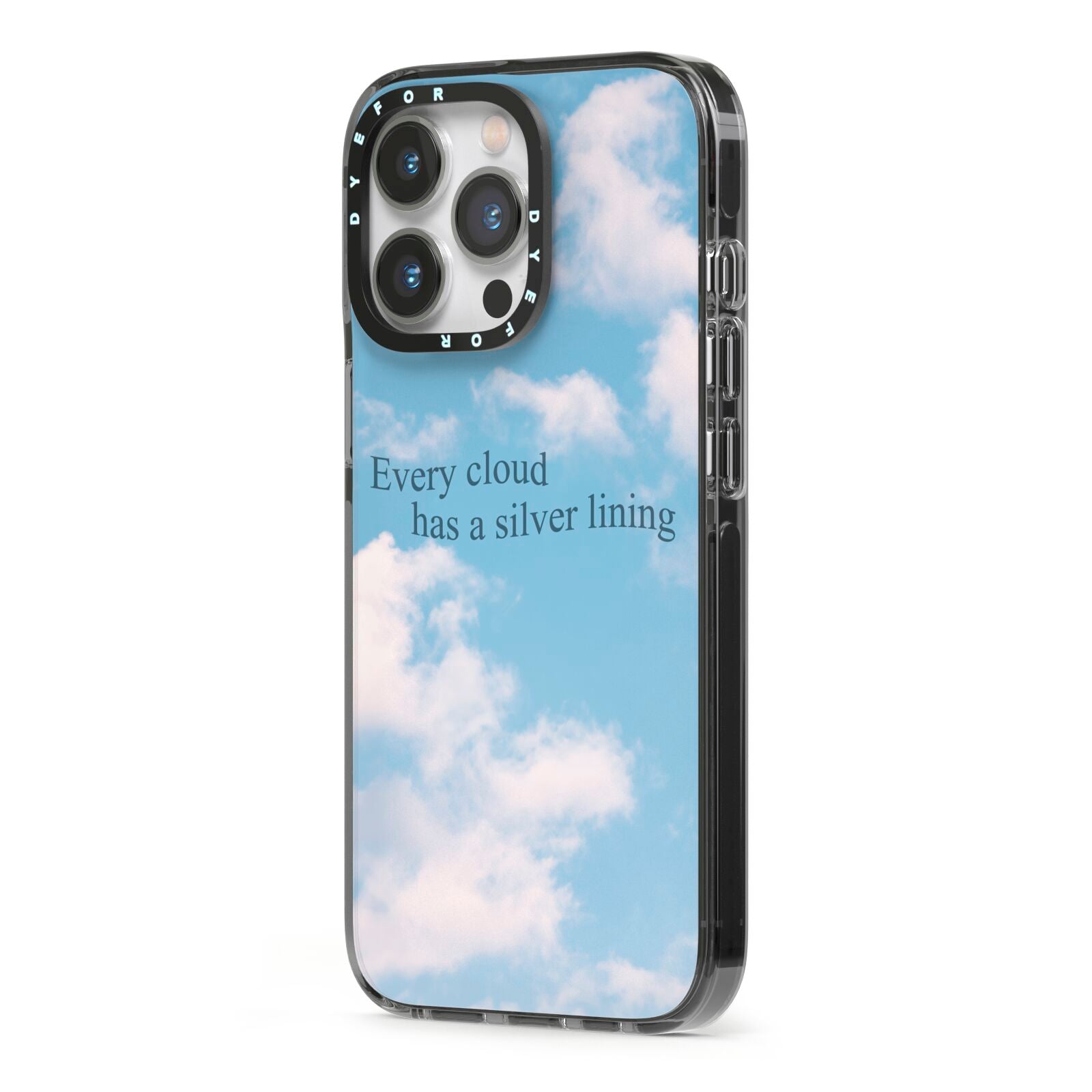 Positivity iPhone 13 Pro Black Impact Case Side Angle on Silver phone