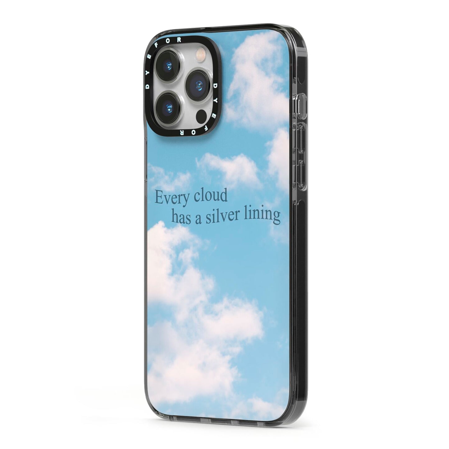 Positivity iPhone 13 Pro Max Black Impact Case Side Angle on Silver phone