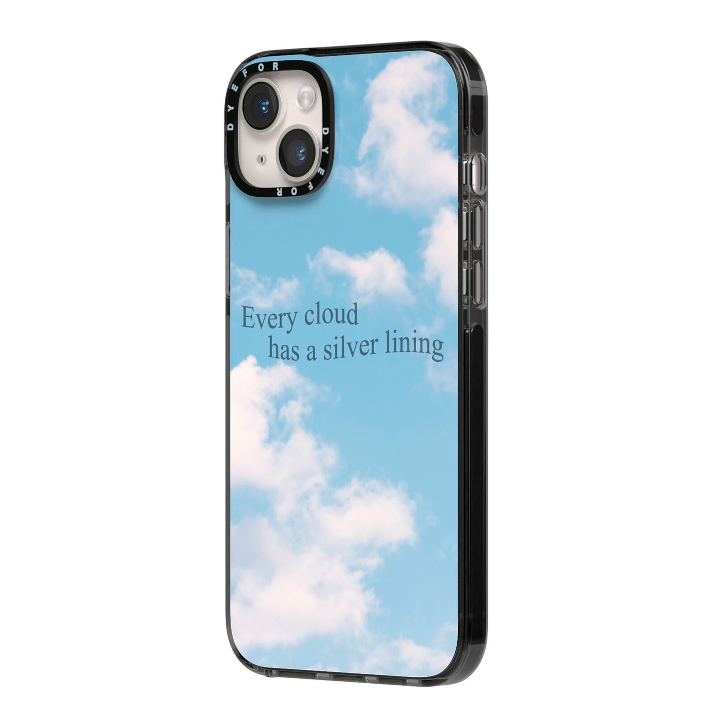 Positivity iPhone 14 Plus Black Impact Case Side Angle on Silver phone