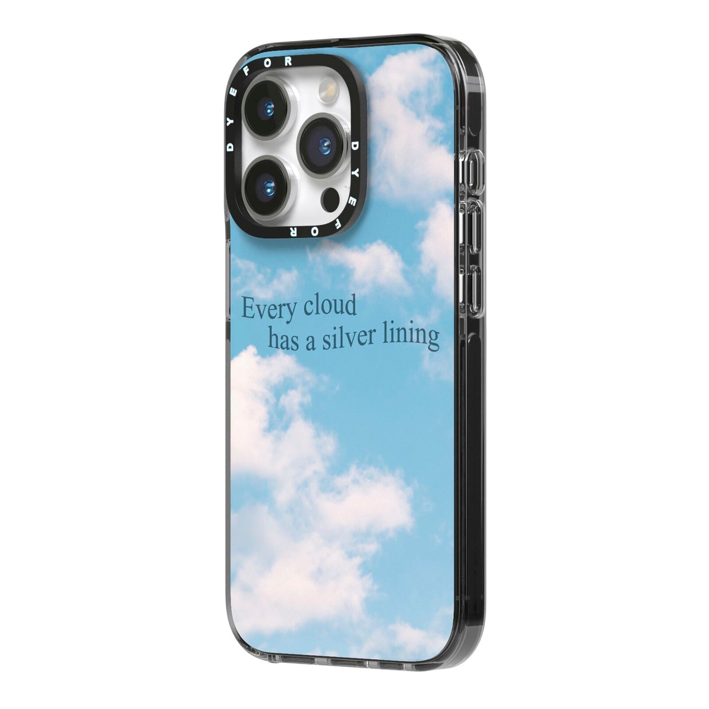 Positivity iPhone 14 Pro Black Impact Case Side Angle on Silver phone