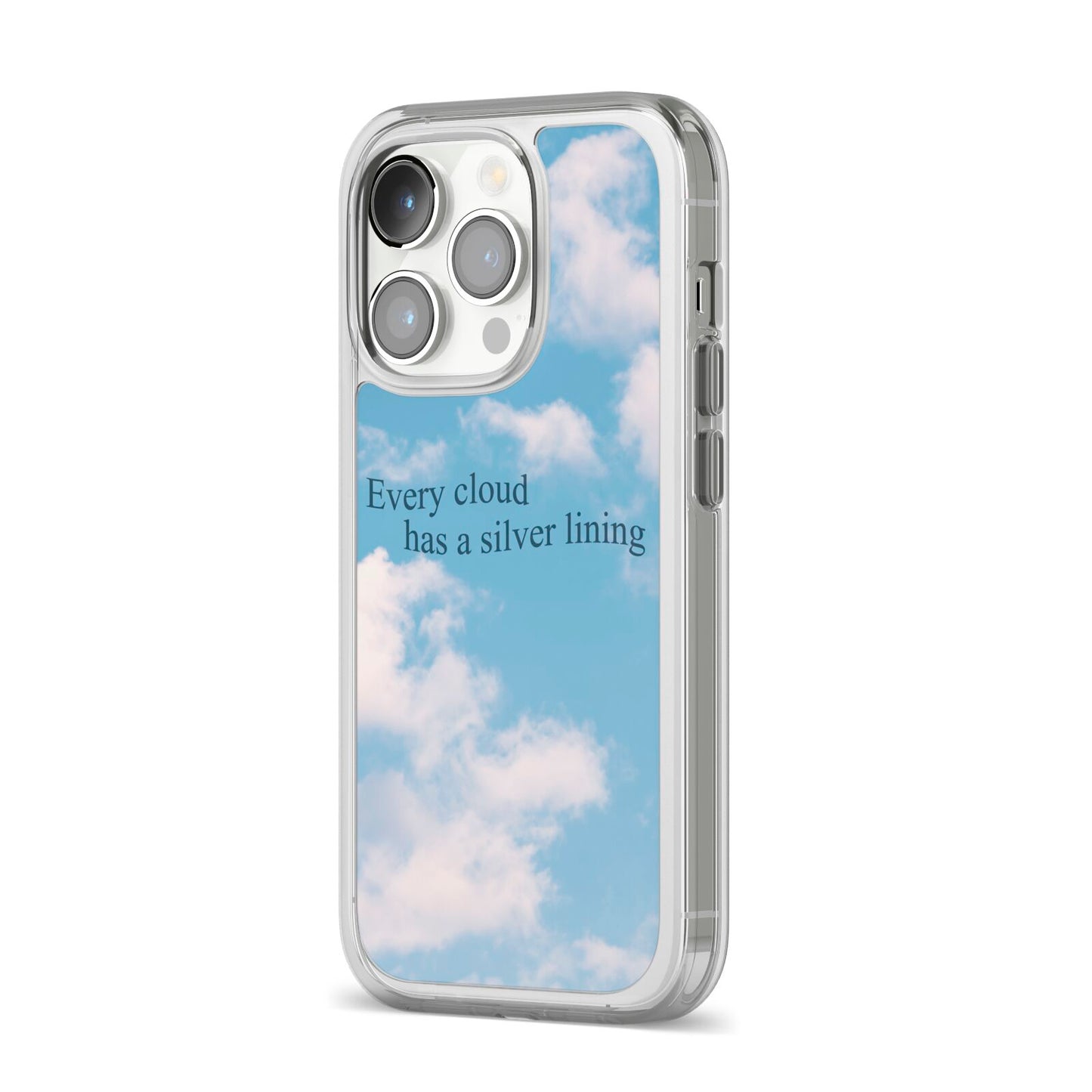 Positivity iPhone 14 Pro Clear Tough Case Silver Angled Image