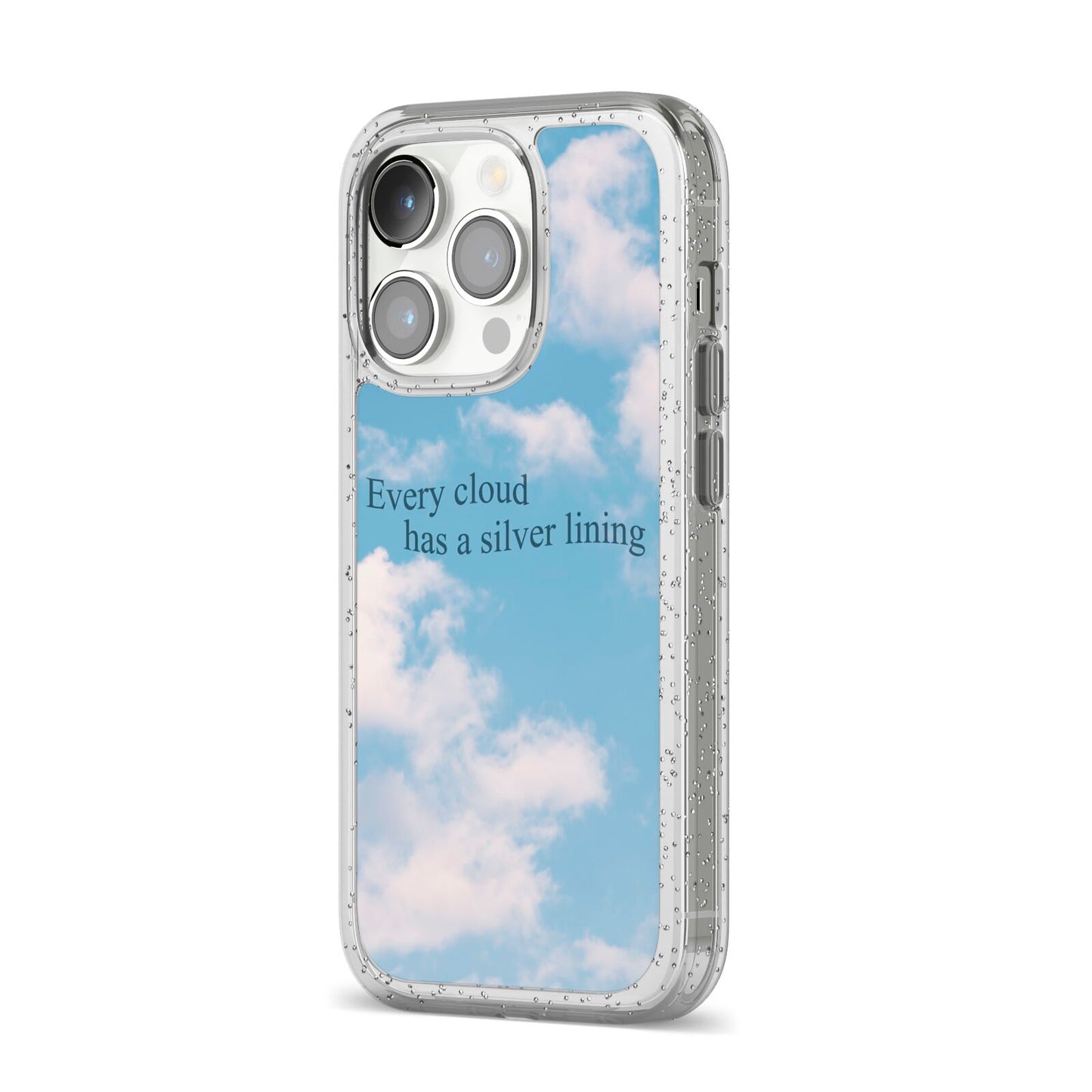 Positivity iPhone 14 Pro Glitter Tough Case Silver Angled Image