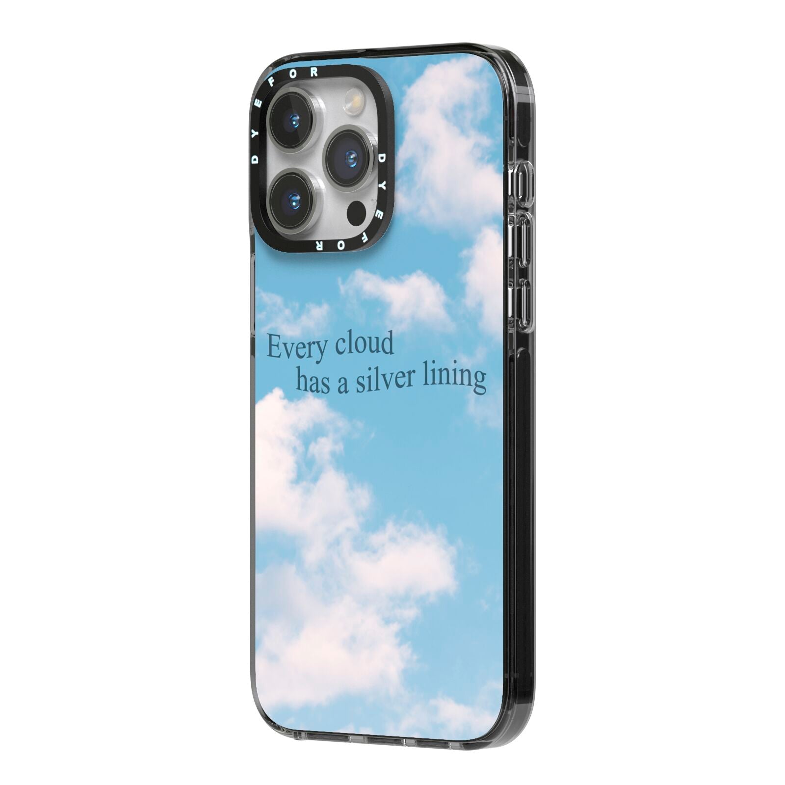 Positivity iPhone 14 Pro Max Black Impact Case Side Angle on Silver phone