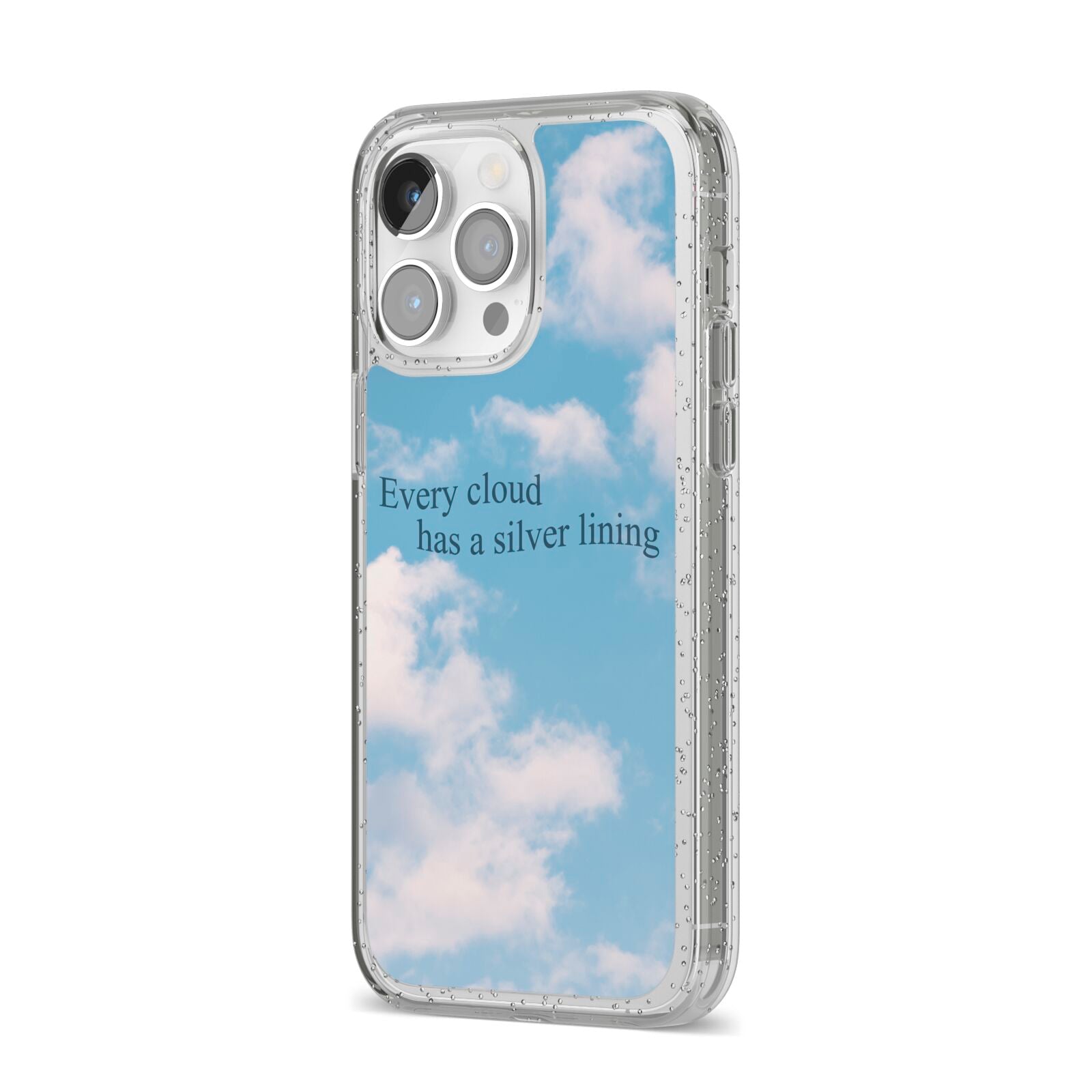 Positivity iPhone 14 Pro Max Glitter Tough Case Silver Angled Image