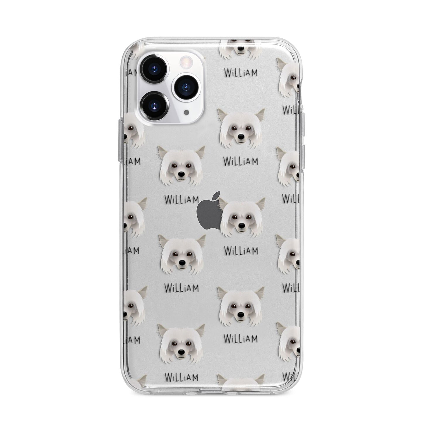 Powderpuff Chinese Crested Icon with Name Apple iPhone 11 Pro Max in Silver with Bumper Case