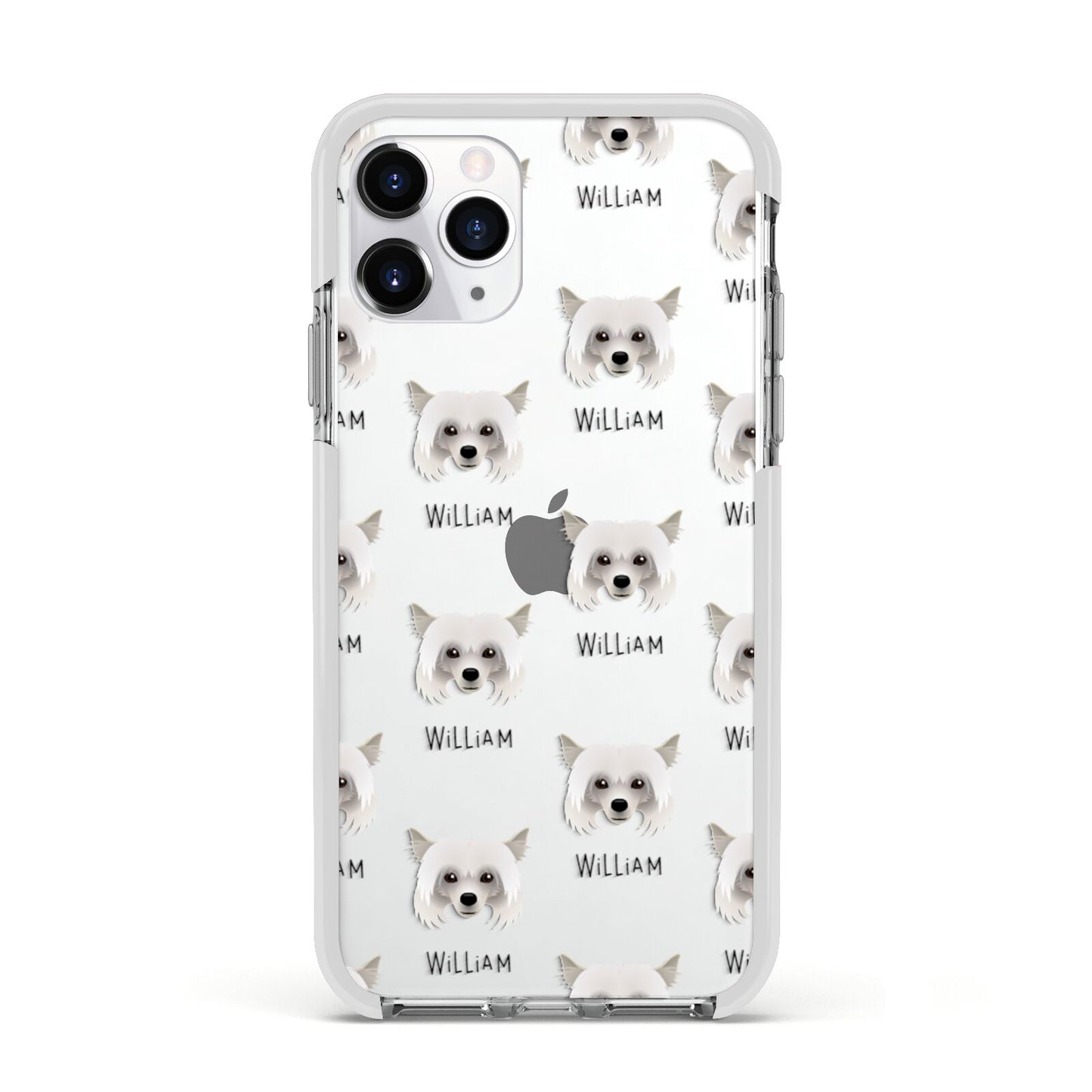 Powderpuff Chinese Crested Icon with Name Apple iPhone 11 Pro in Silver with White Impact Case