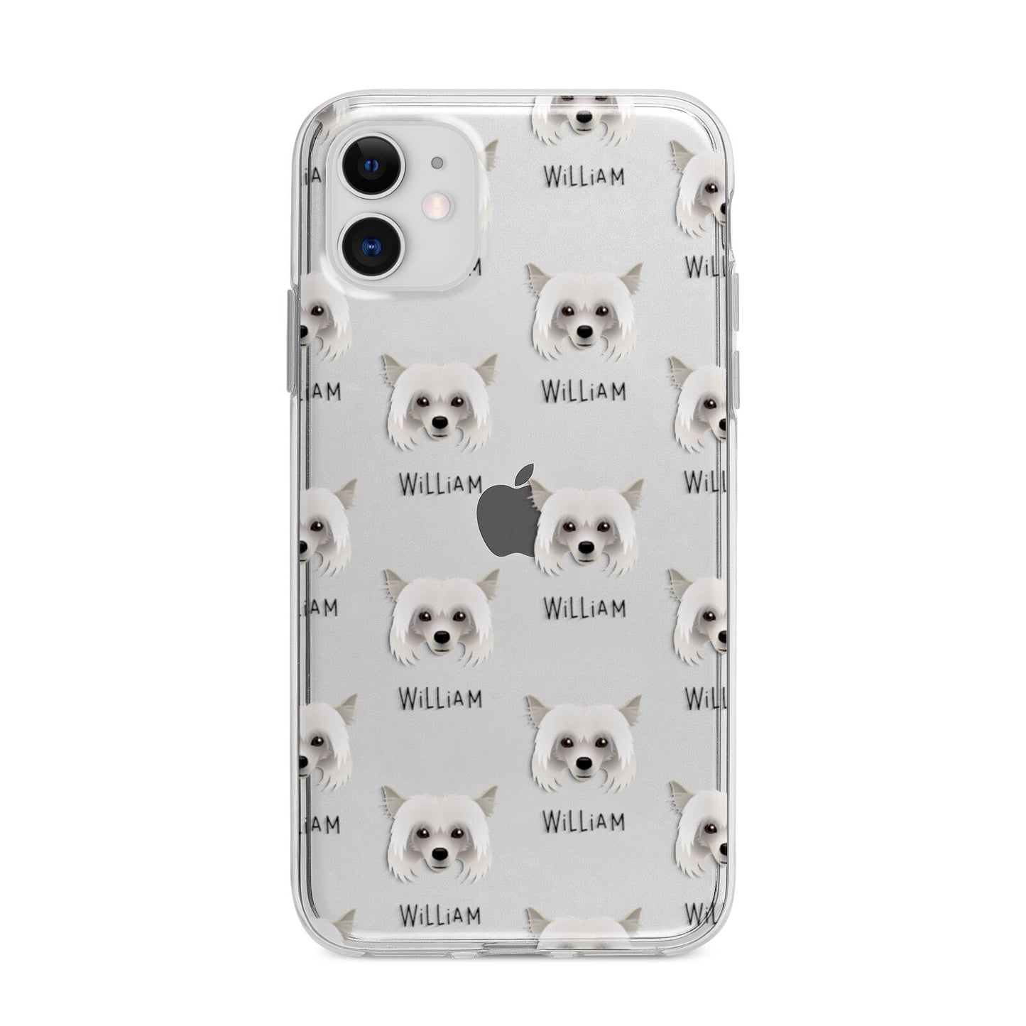 Powderpuff Chinese Crested Icon with Name Apple iPhone 11 in White with Bumper Case
