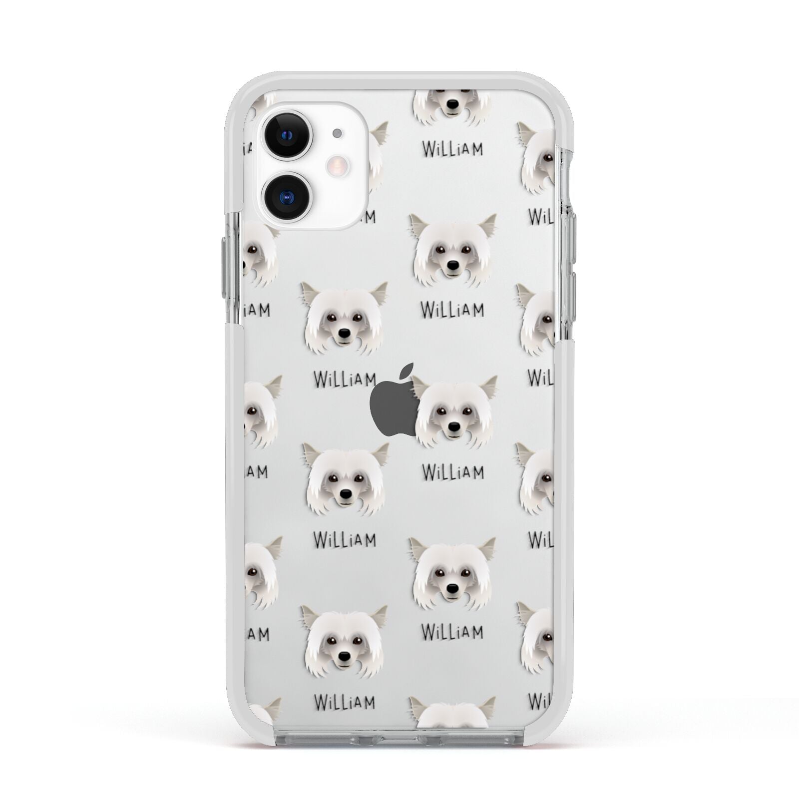 Powderpuff Chinese Crested Icon with Name Apple iPhone 11 in White with White Impact Case