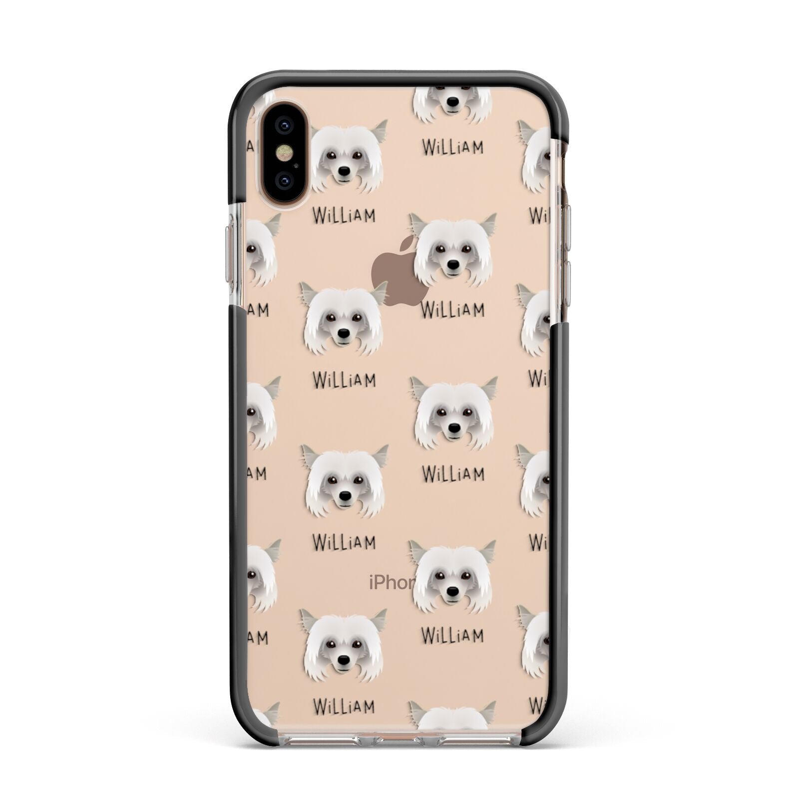 Powderpuff Chinese Crested Icon with Name Apple iPhone Xs Max Impact Case Black Edge on Gold Phone