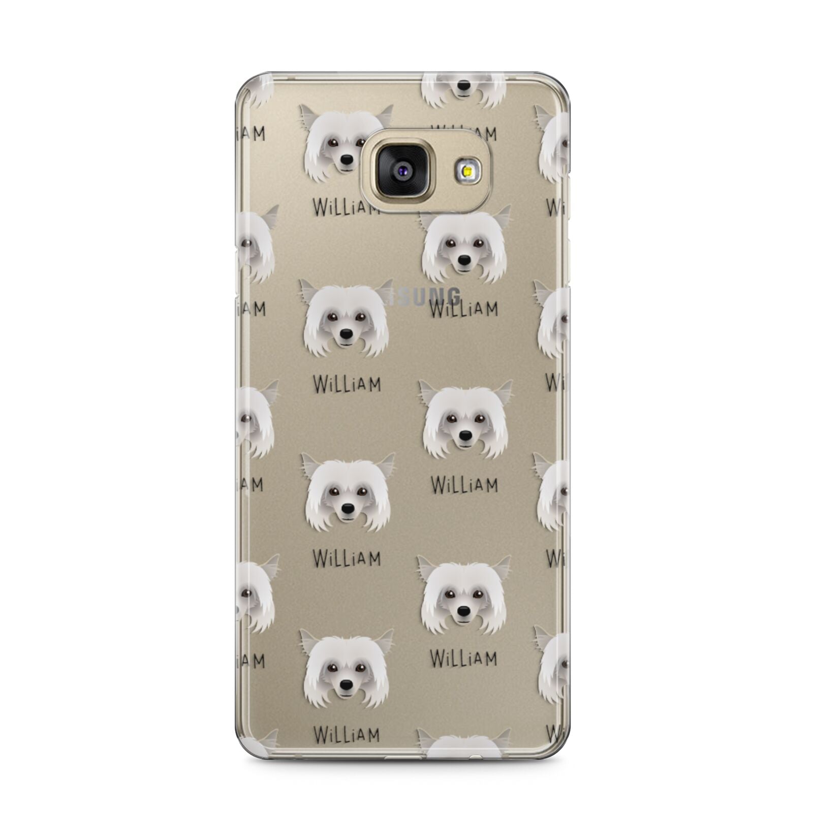 Powderpuff Chinese Crested Icon with Name Samsung Galaxy A5 2016 Case on gold phone