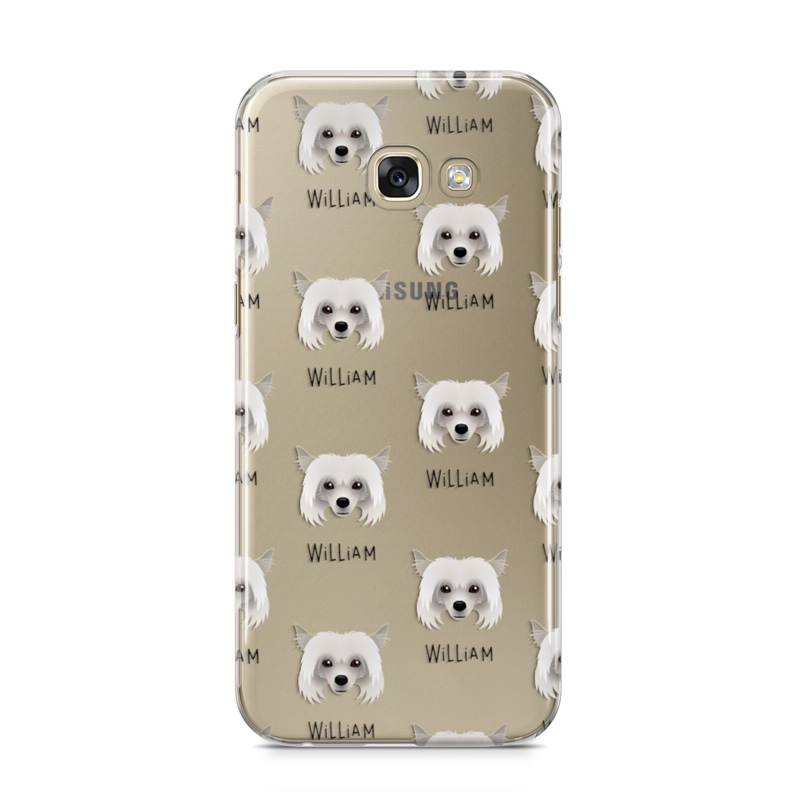 Powderpuff Chinese Crested Icon with Name Samsung Galaxy A5 2017 Case on gold phone