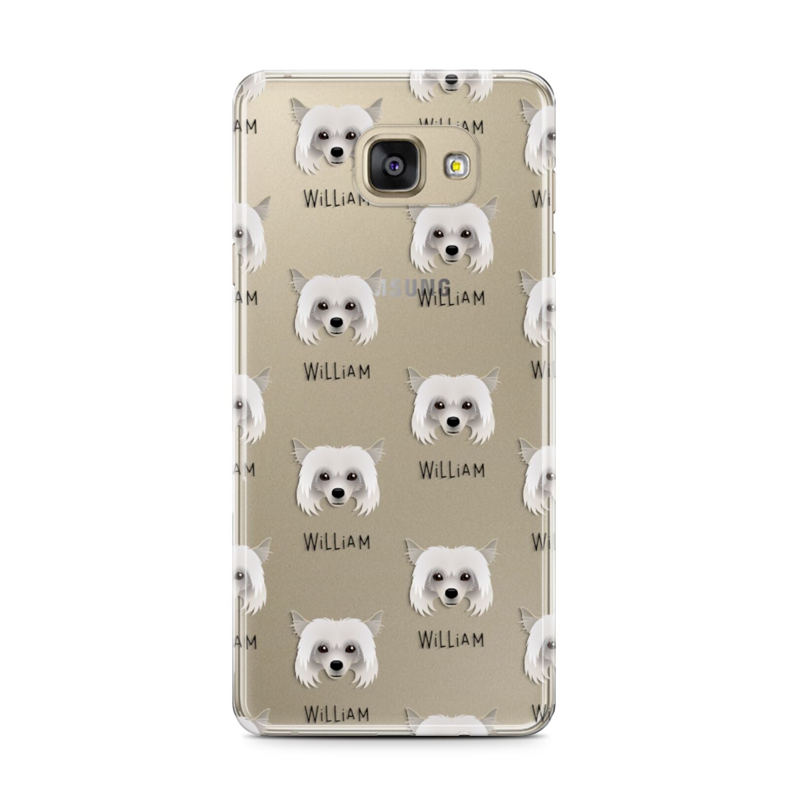 Powderpuff Chinese Crested Icon with Name Samsung Galaxy A7 2016 Case on gold phone