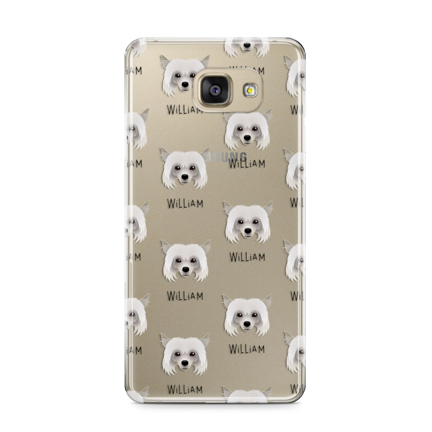 Powderpuff Chinese Crested Icon with Name Samsung Galaxy A9 2016 Case on gold phone