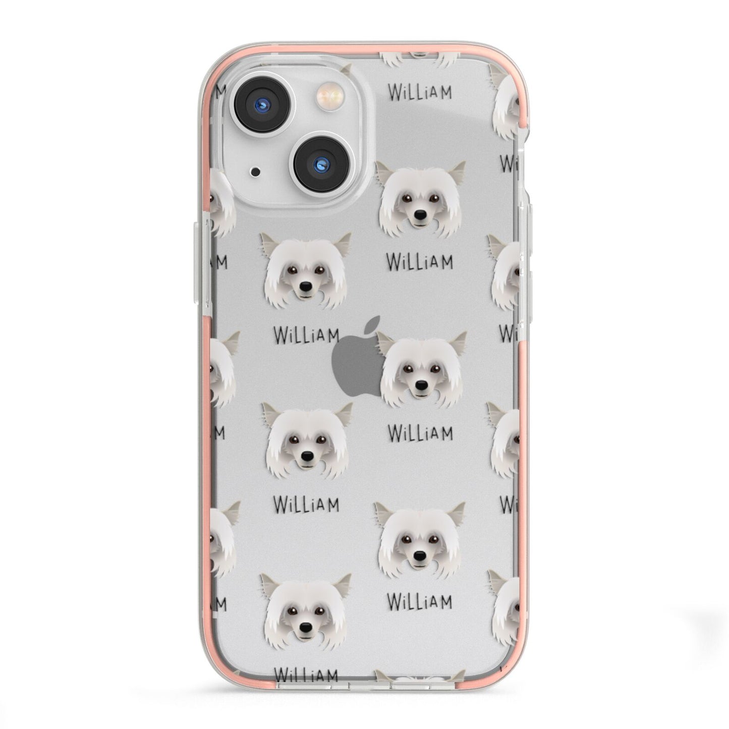 Powderpuff Chinese Crested Icon with Name iPhone 13 Mini TPU Impact Case with Pink Edges
