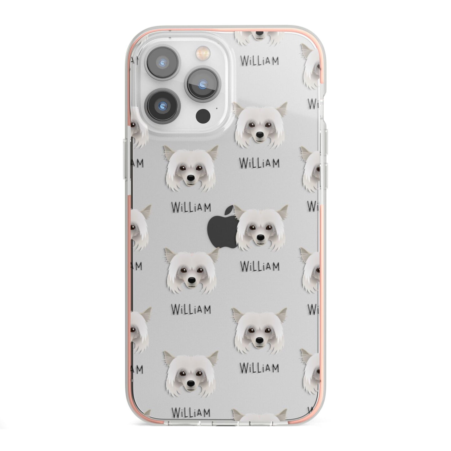 Powderpuff Chinese Crested Icon with Name iPhone 13 Pro Max TPU Impact Case with Pink Edges