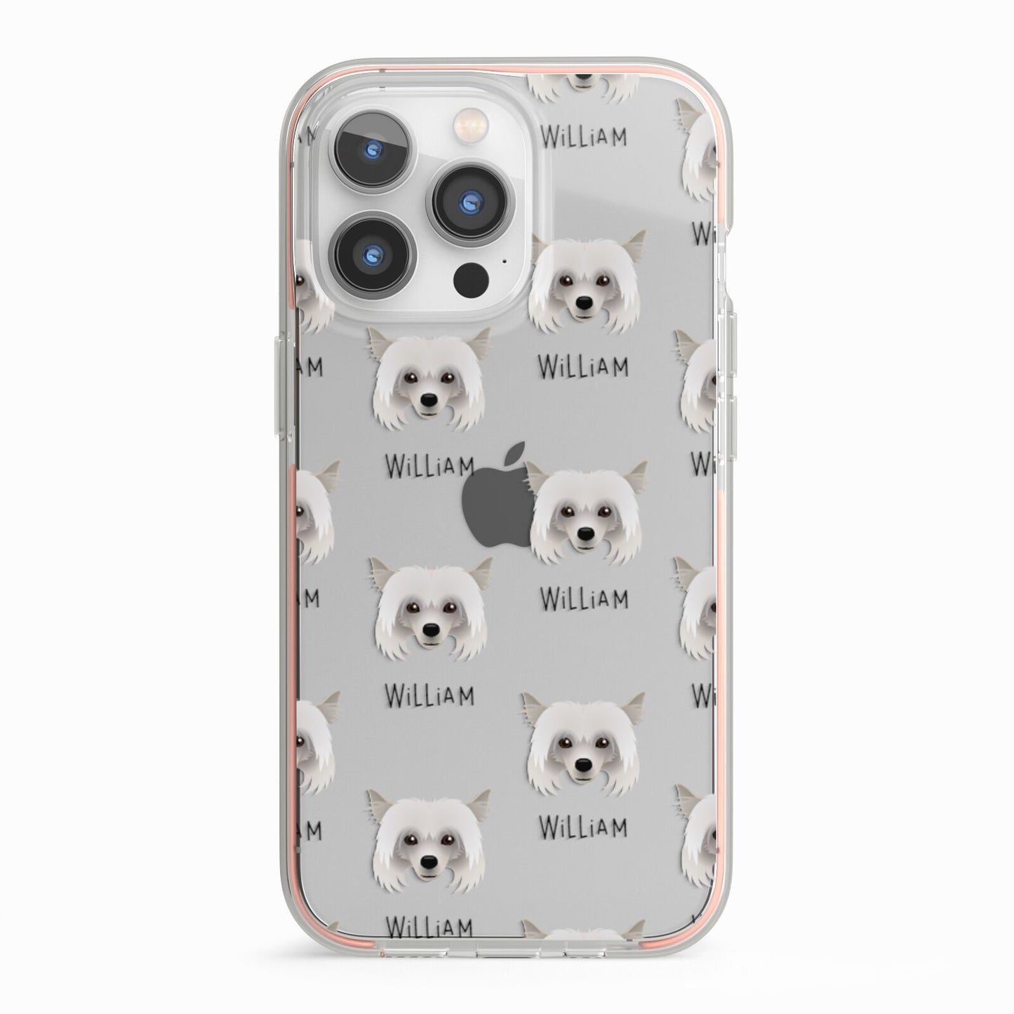 Powderpuff Chinese Crested Icon with Name iPhone 13 Pro TPU Impact Case with Pink Edges