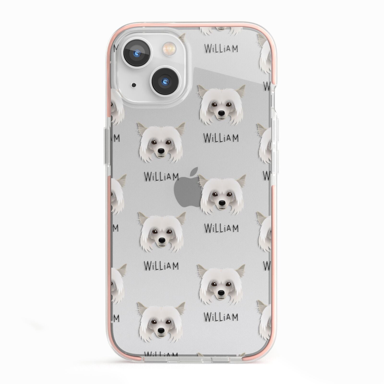 Powderpuff Chinese Crested Icon with Name iPhone 13 TPU Impact Case with Pink Edges